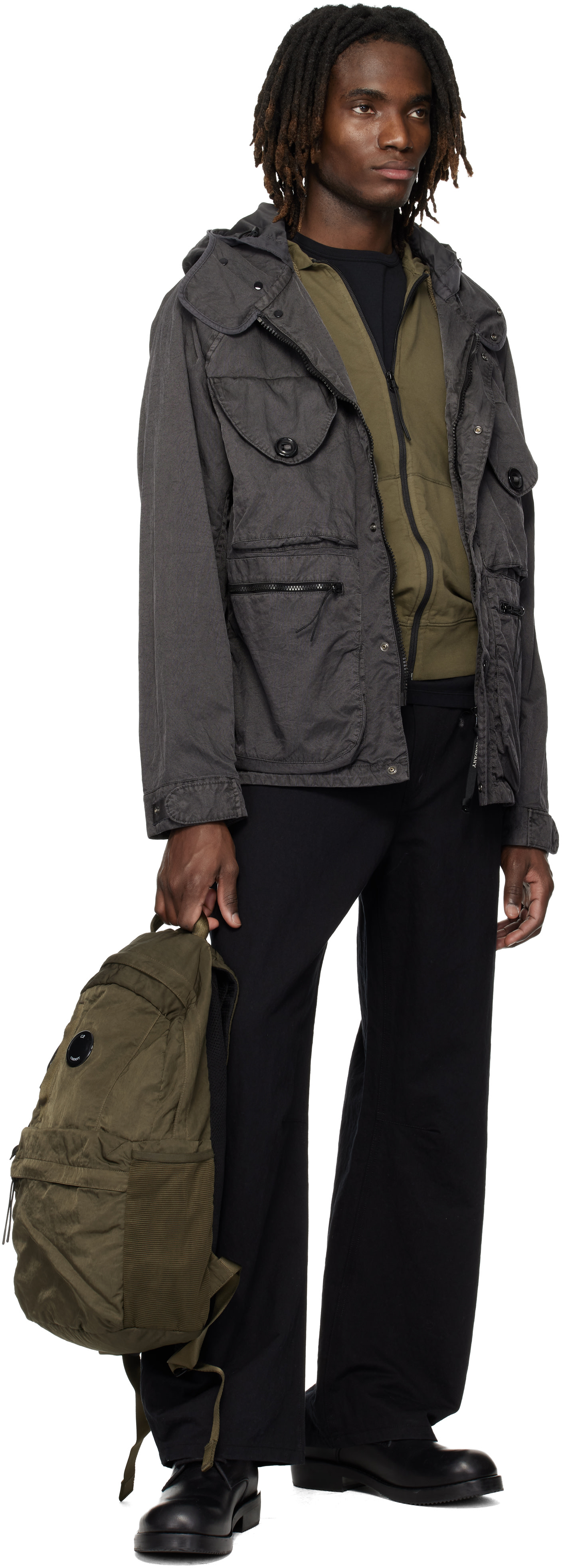 C.P. Company: Gray Panama-R Mixed Goggle Jacket | SSENSE