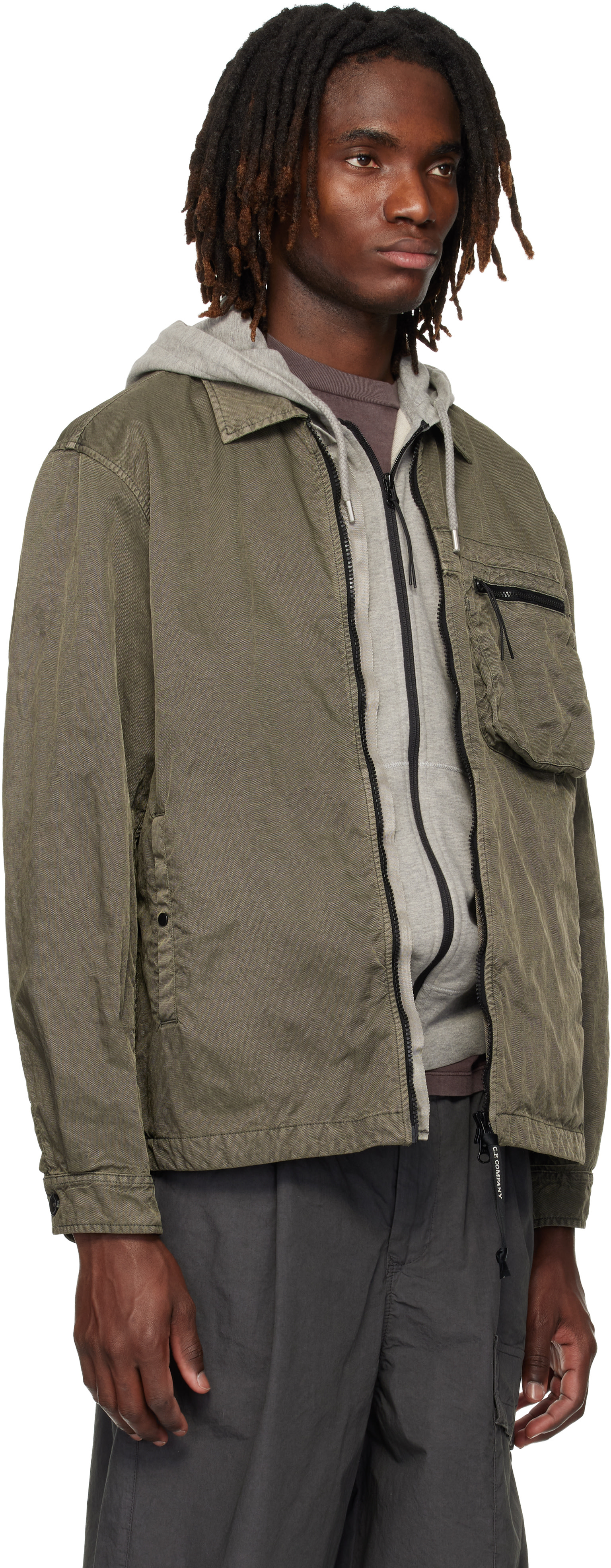 C.P. Company: Gray Panama-R Zipped Lens Overshirt | SSENSE
