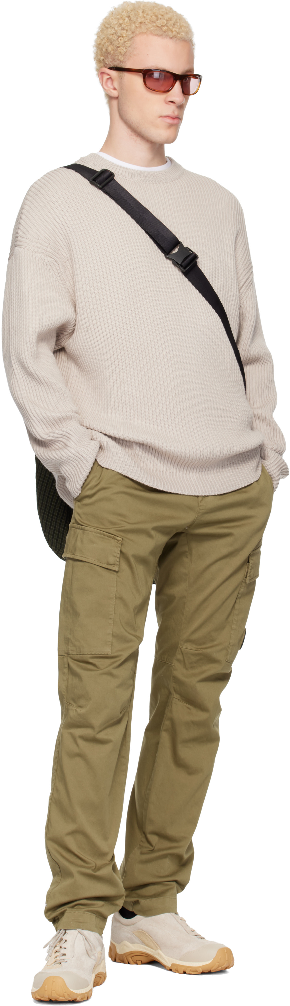 ennoy エンノイ　CPN PANTS (BEIGE) C.P. Company: Beige Stretch Sateen Ergonomic Lens Cargo Pants | SSENSE