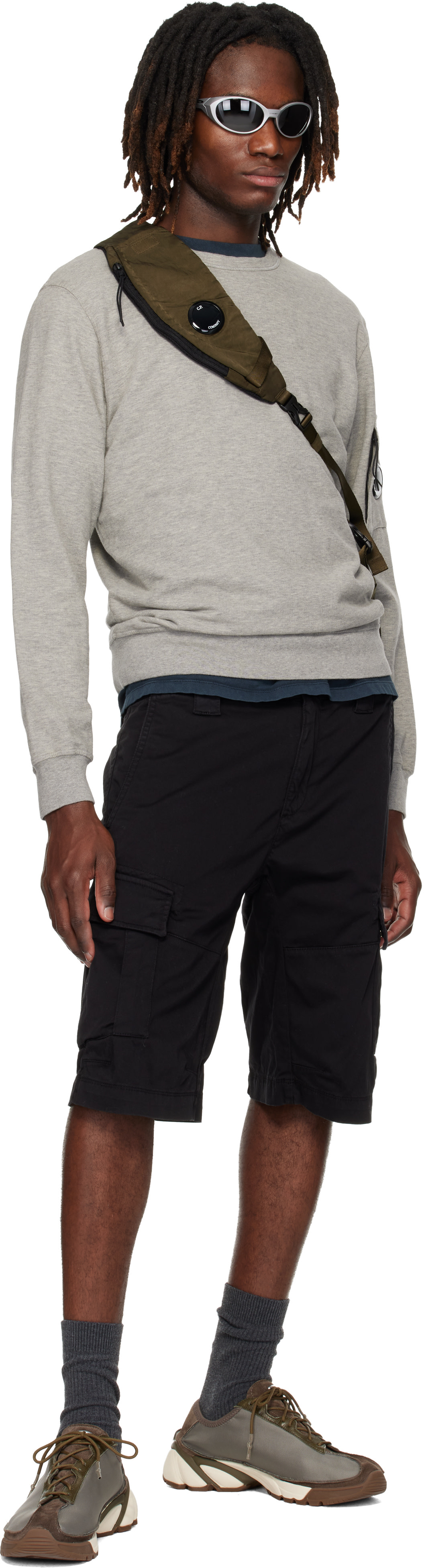 C.P. Company: Black Stretch Sateen Cargo Lens Shorts | SSENSE