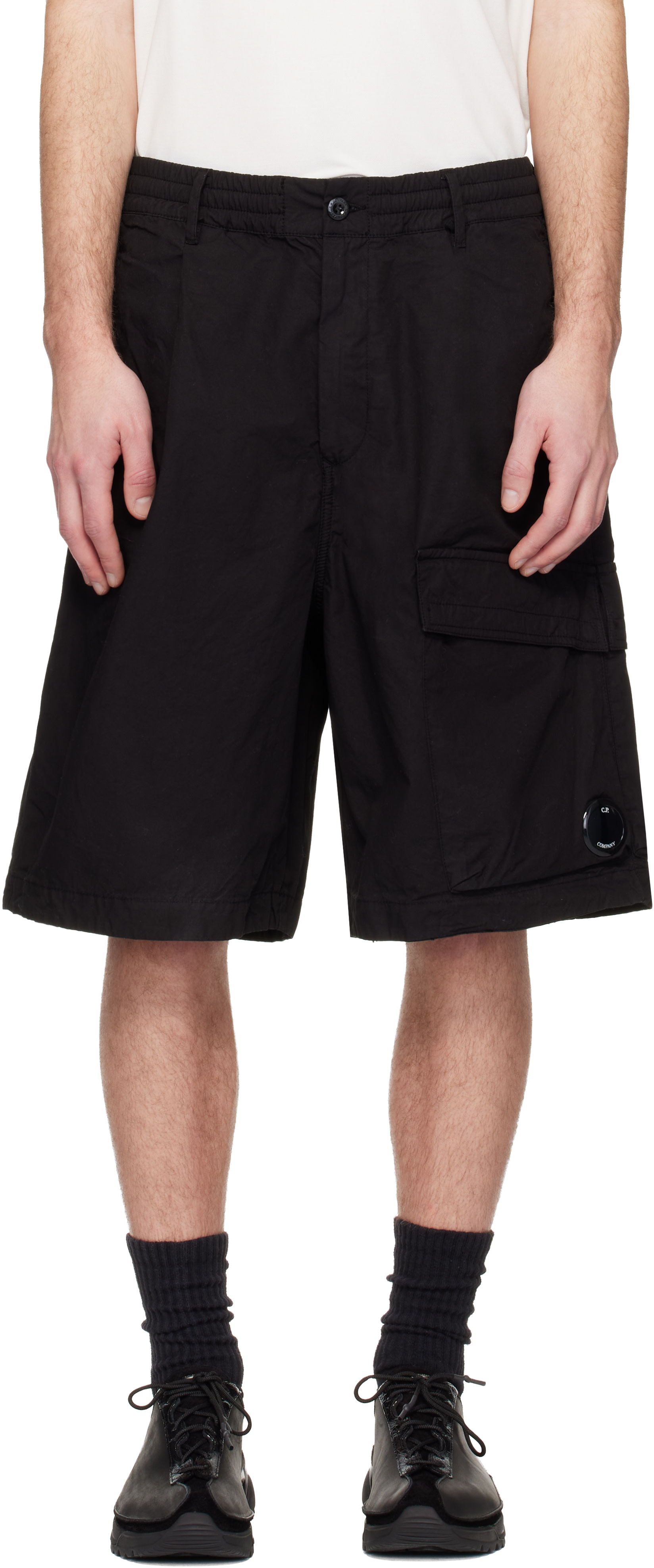 C.P. Company: Black Micro-Reps Boxy Lens Shorts | SSENSE