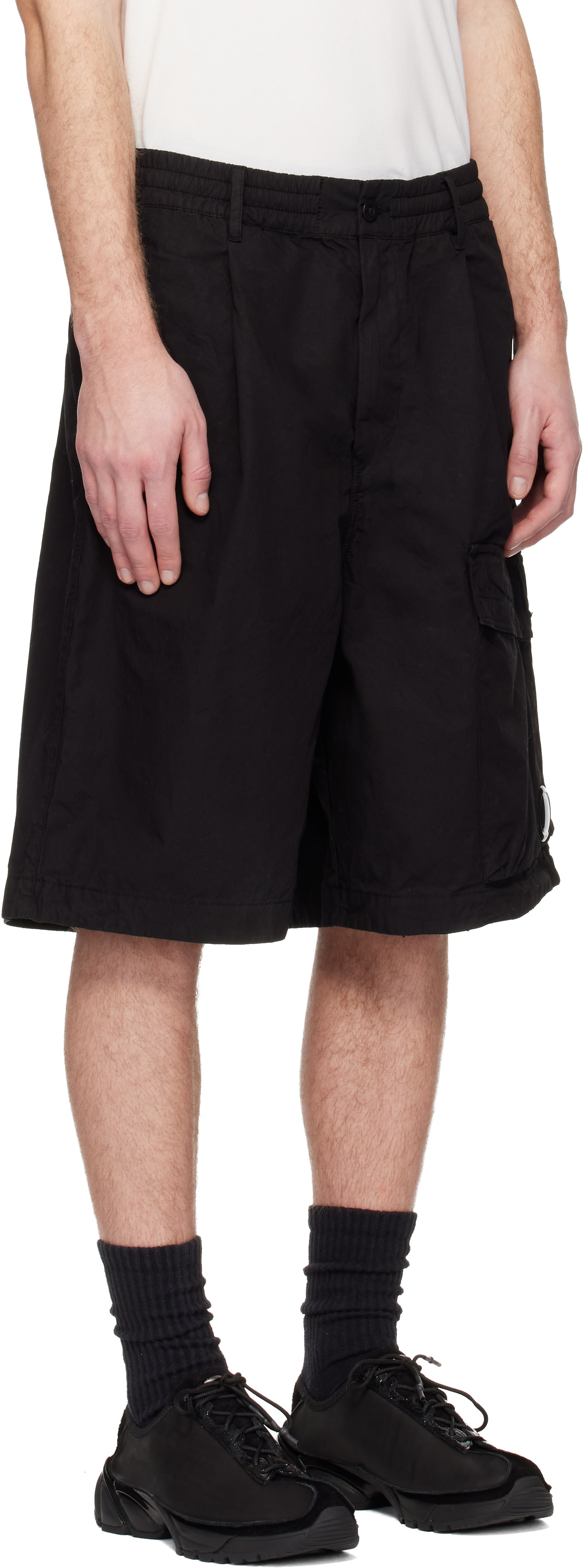 パンツ C.P. Company Lens Shorts Black S C.P. Company: Black Micro-Reps Boxy Lens Shorts | SSENSE