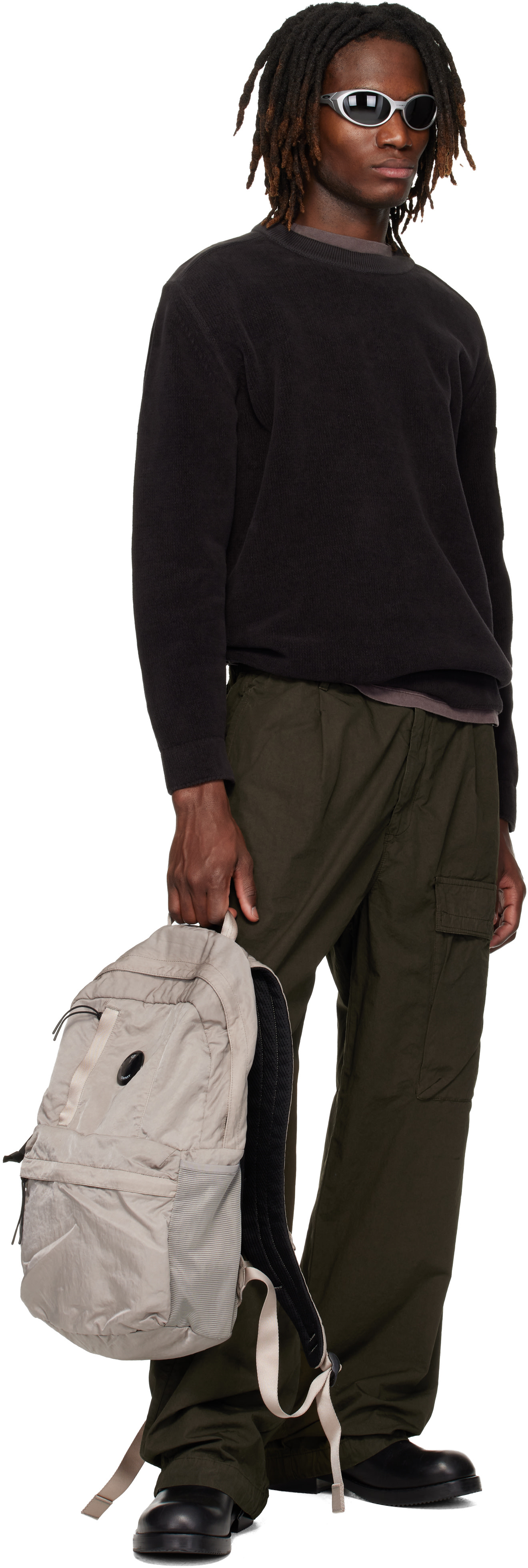 C.P. Company: Black Cotton Chenille Lens Sweater | SSENSE