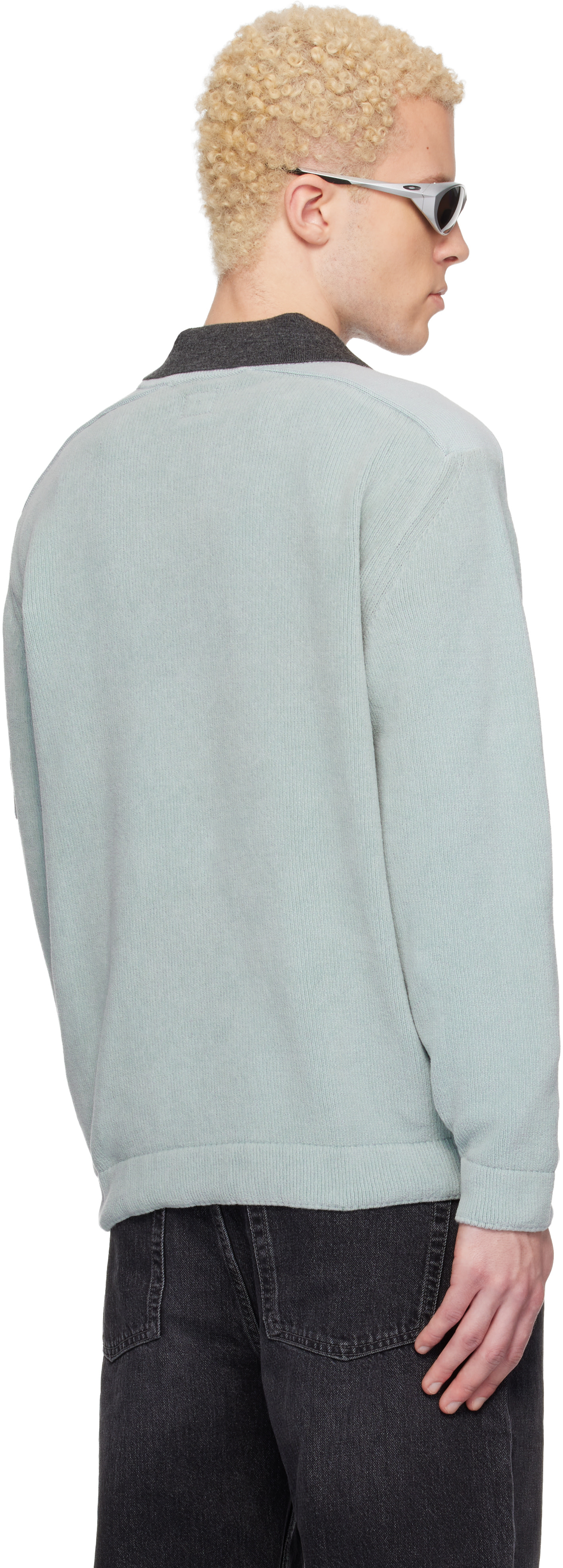 C.P. Company: Blue Cotton Chenille Crewneck Lens Sweater | SSENSE