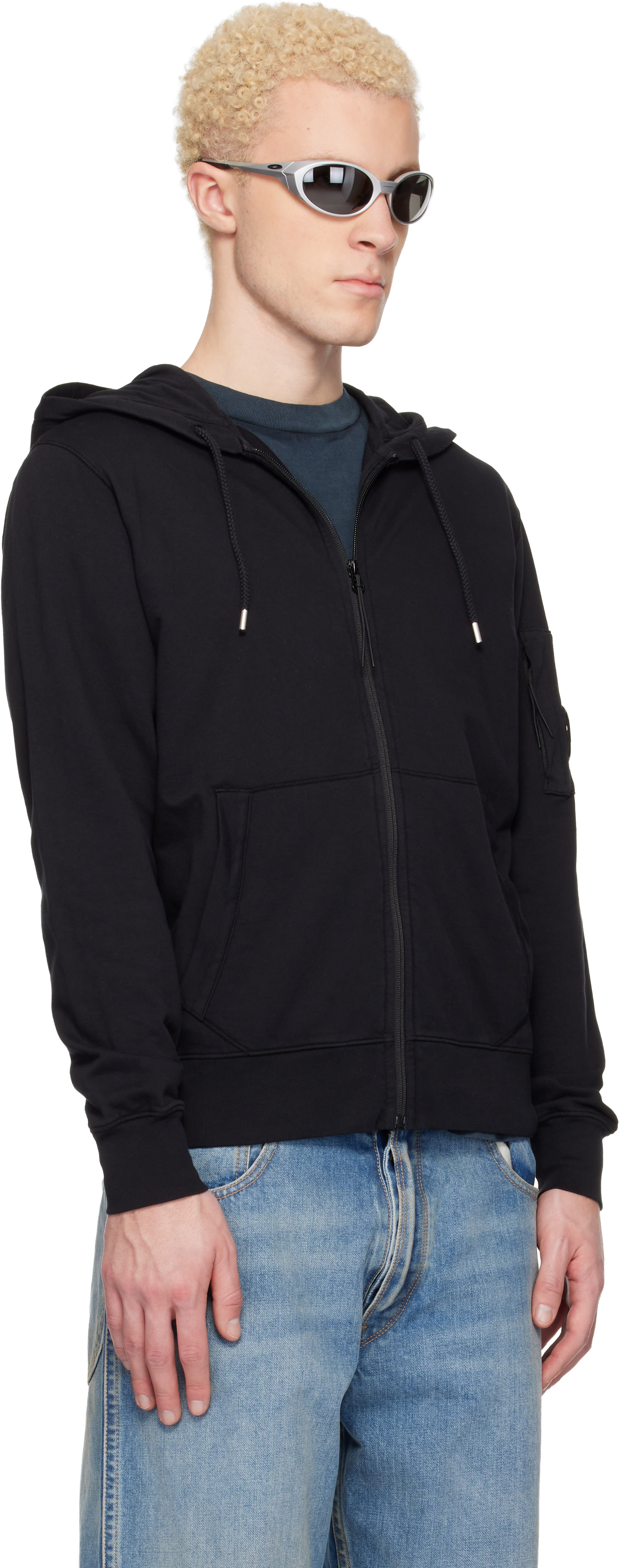 C.P. Company: ブラック Light Fleece Zip Lens フーディ | SSENSE 日本