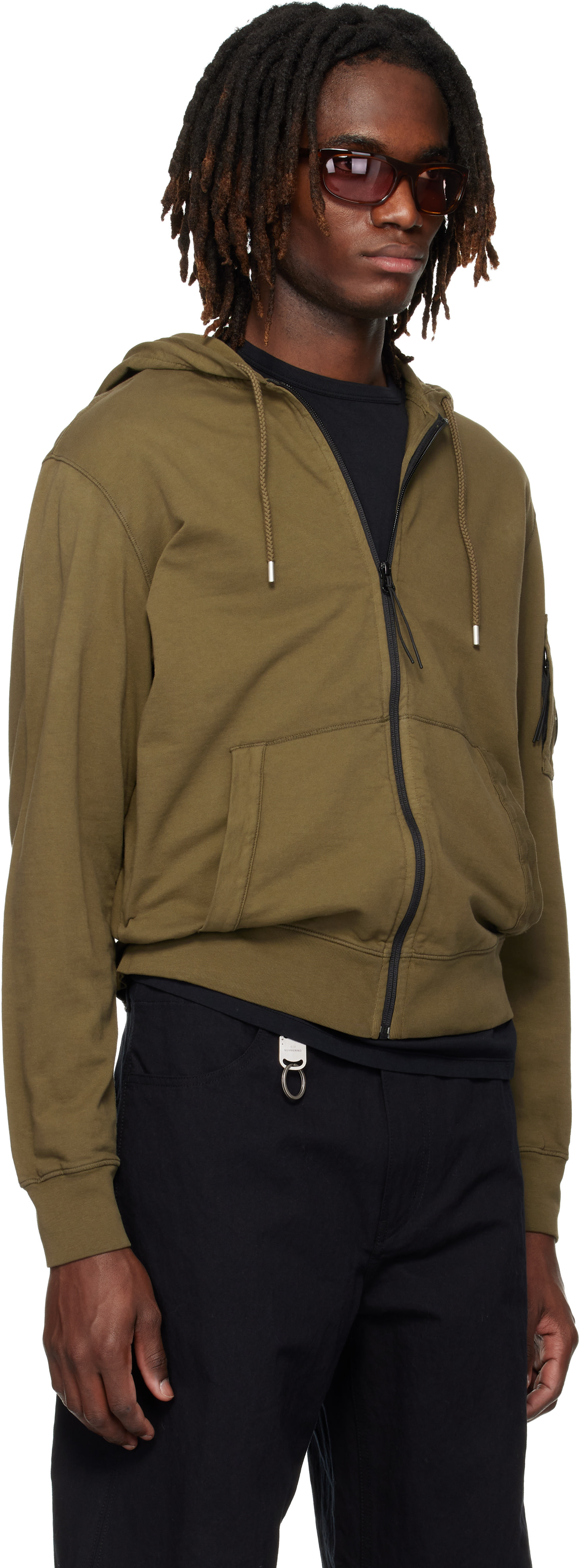 C.P. Company: カーキ Light Fleece Zip Lens フーディ | SSENSE 日本