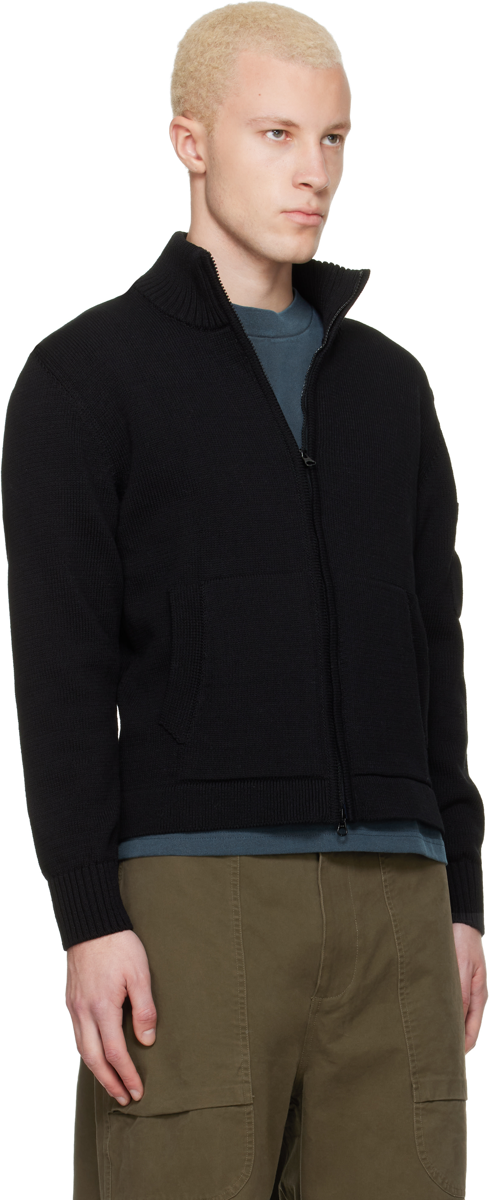C.P. Company: Black Compact Cotton Zipped Cardigan Sweater | SSENSE