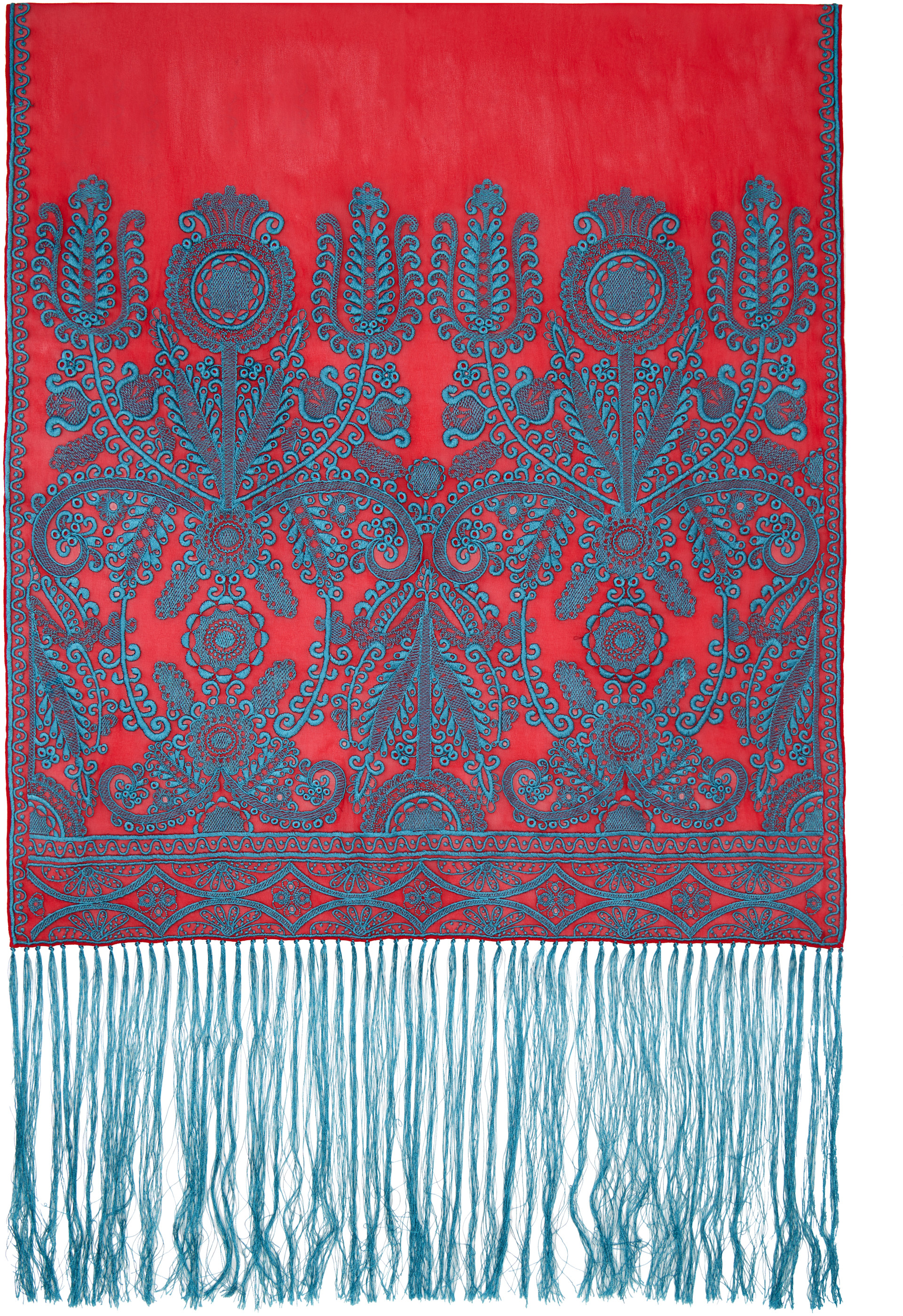 Dries Van Noten: Red & Blue Embroidered Scarf | SSENSE