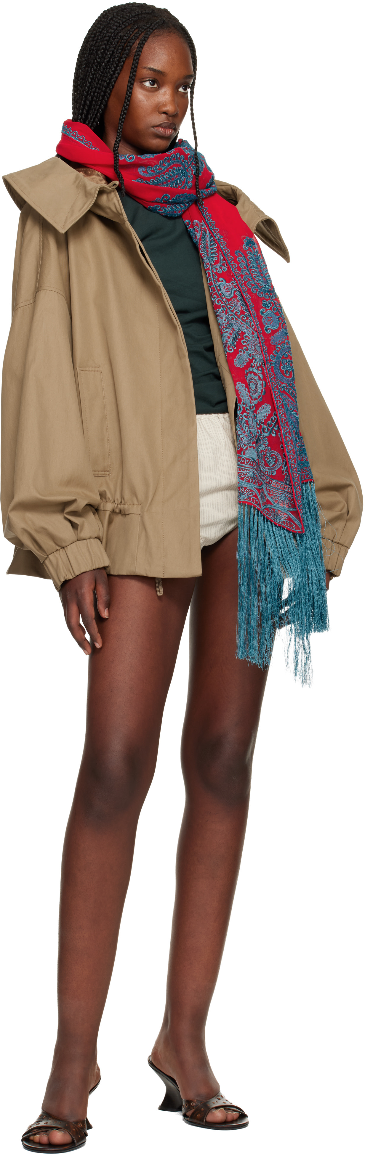 Dries Van Noten: Red & Blue Embroidered Scarf | SSENSE
