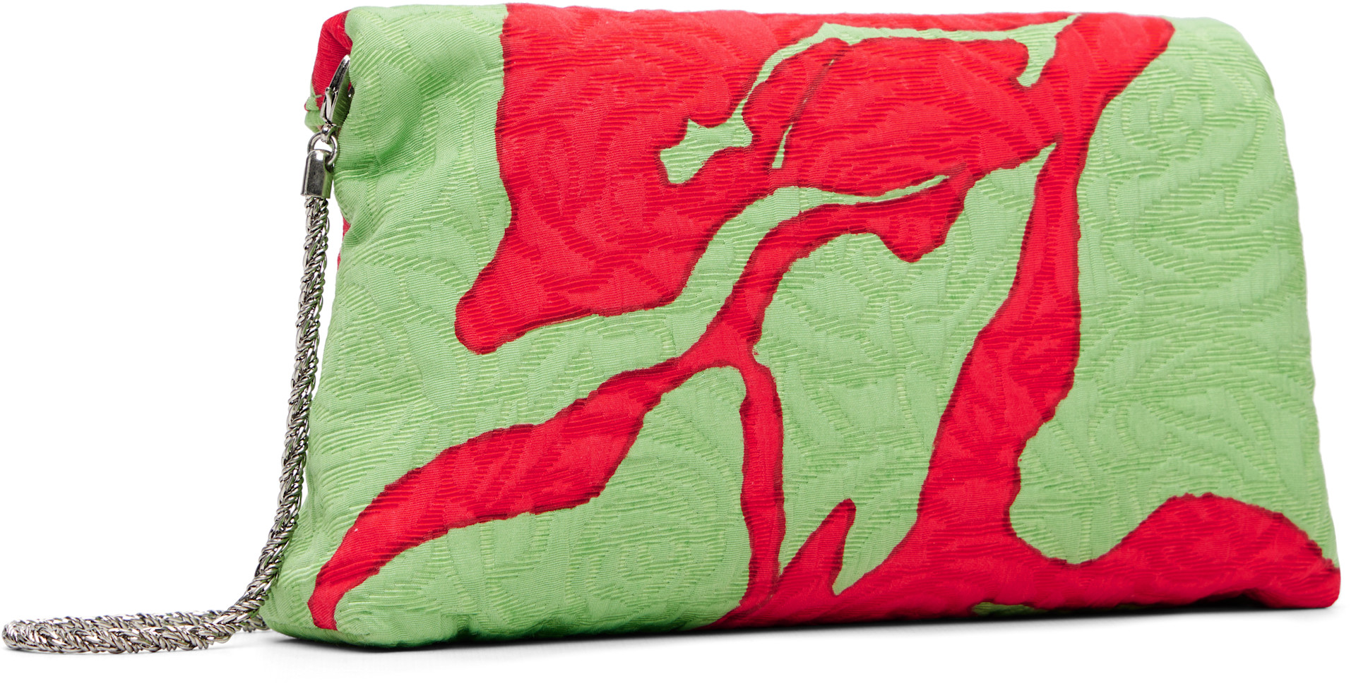 極美品 Dries Van Noten ストライプサテン　クラッチバッグe438 Dries Van Noten: グリーン＆レッド ラージ エンベロープ フローラル