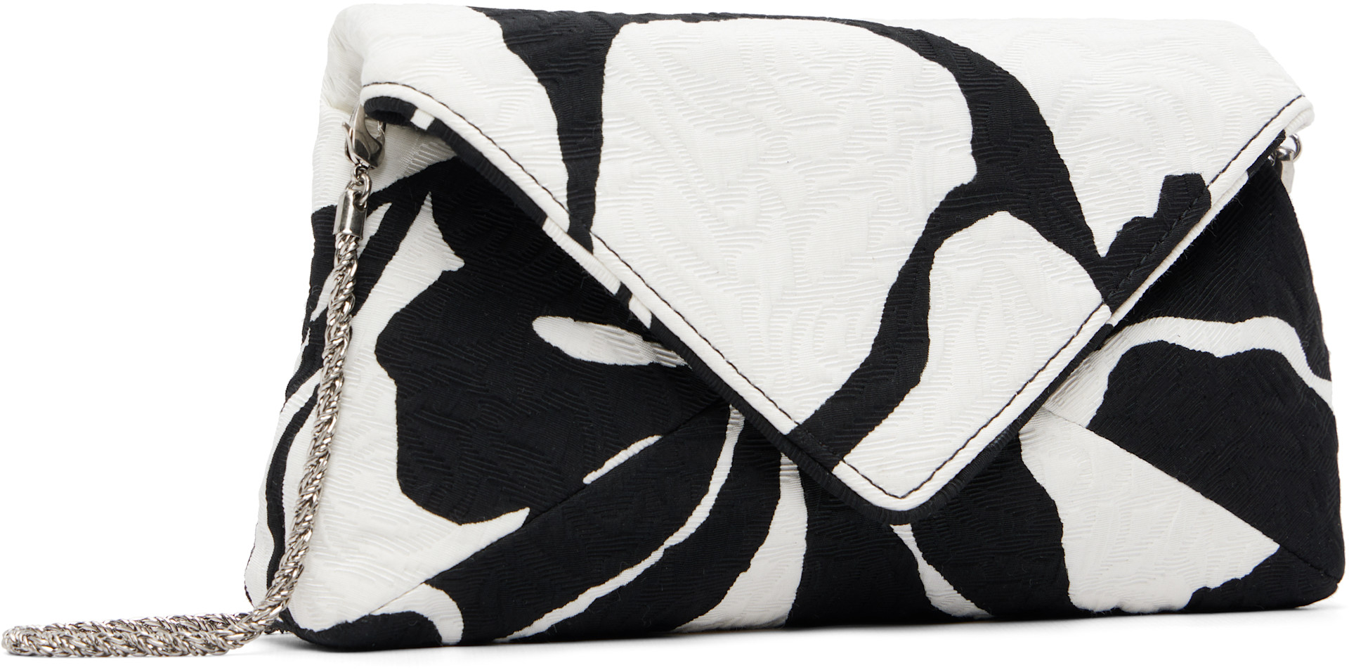 極美品 Dries Van Noten ストライプサテン　クラッチバッグe438 Dries Van Noten: ブラック＆ホワイト ラージ エンベロープ フローラル