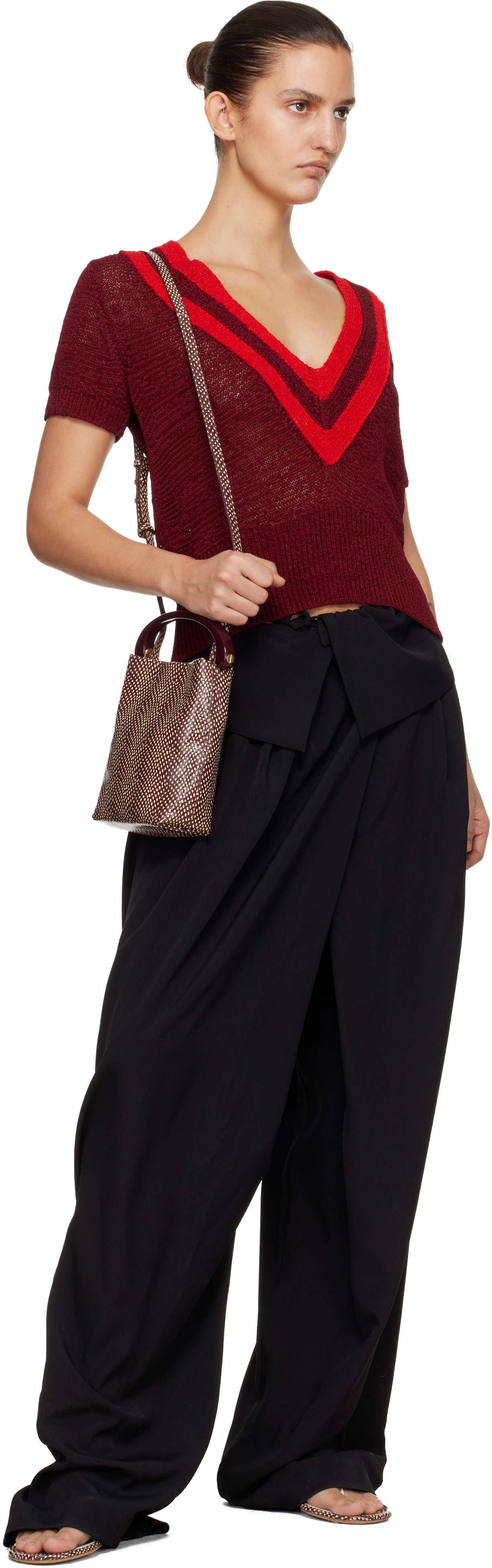 Dries Van Noten: Burgundy Micro Leather Bag | SSENSE
