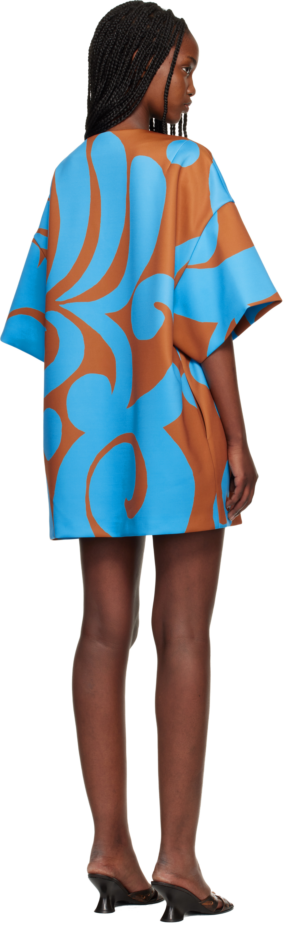 Dries Van Noten: Blue & Tan Oversized Minidress | SSENSE