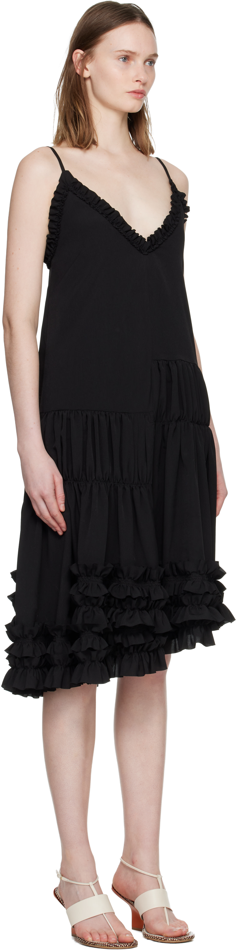 Dries Van Noten: Black Asymmetrical Ruffle Minidress | SSENSE Dries Van Noten: Black Asymmetrical Ruffle Minidress | SSENSE