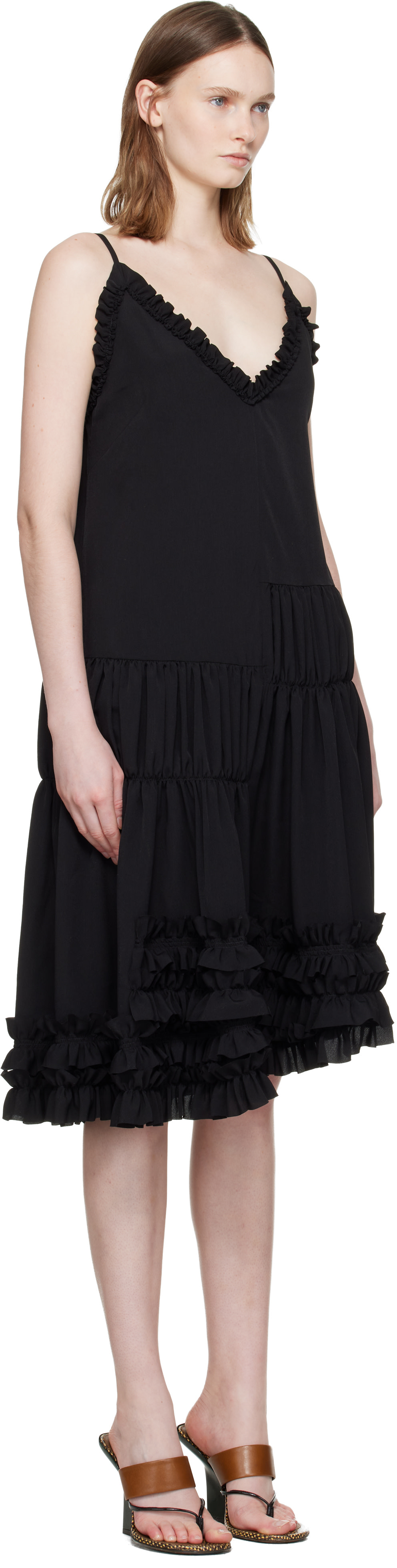 Dries Van Noten - Robe midi noire à volants