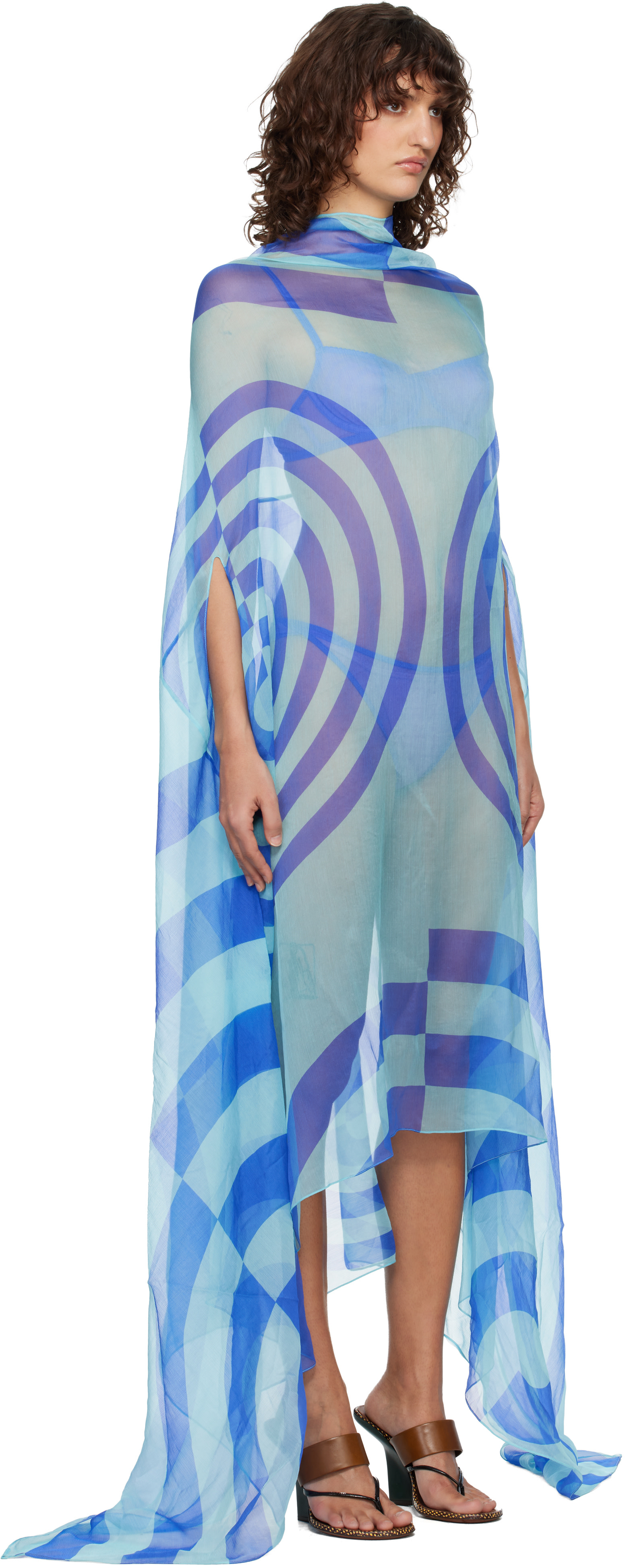 Dries Van Noten: Blue Silk Cape Maxi Dress | SSENSE