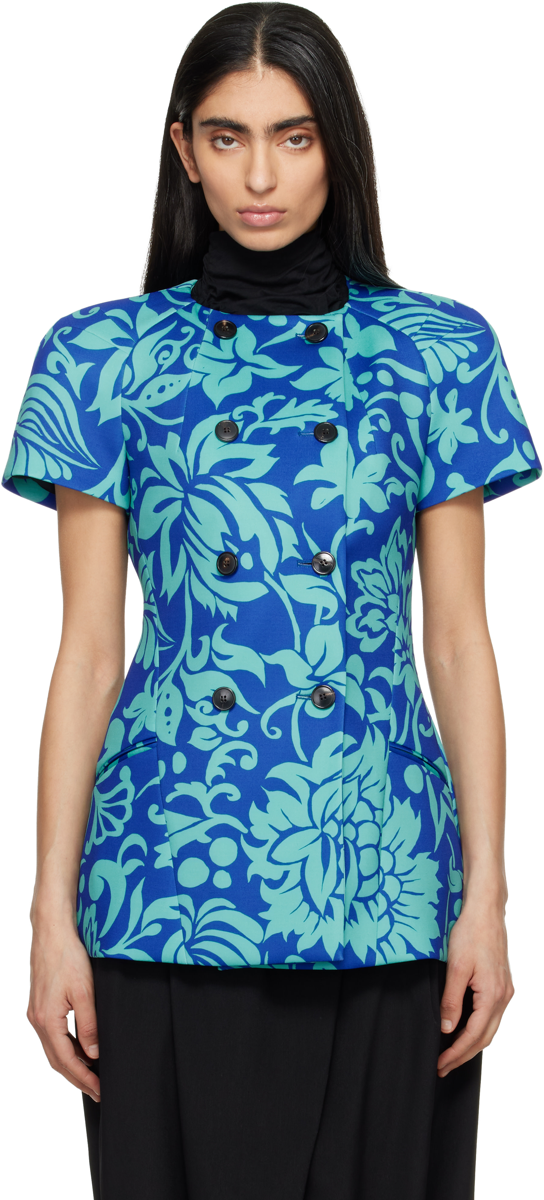Dries Van Noten: Blue Fitted Double Breasted Jacket | SSENSE