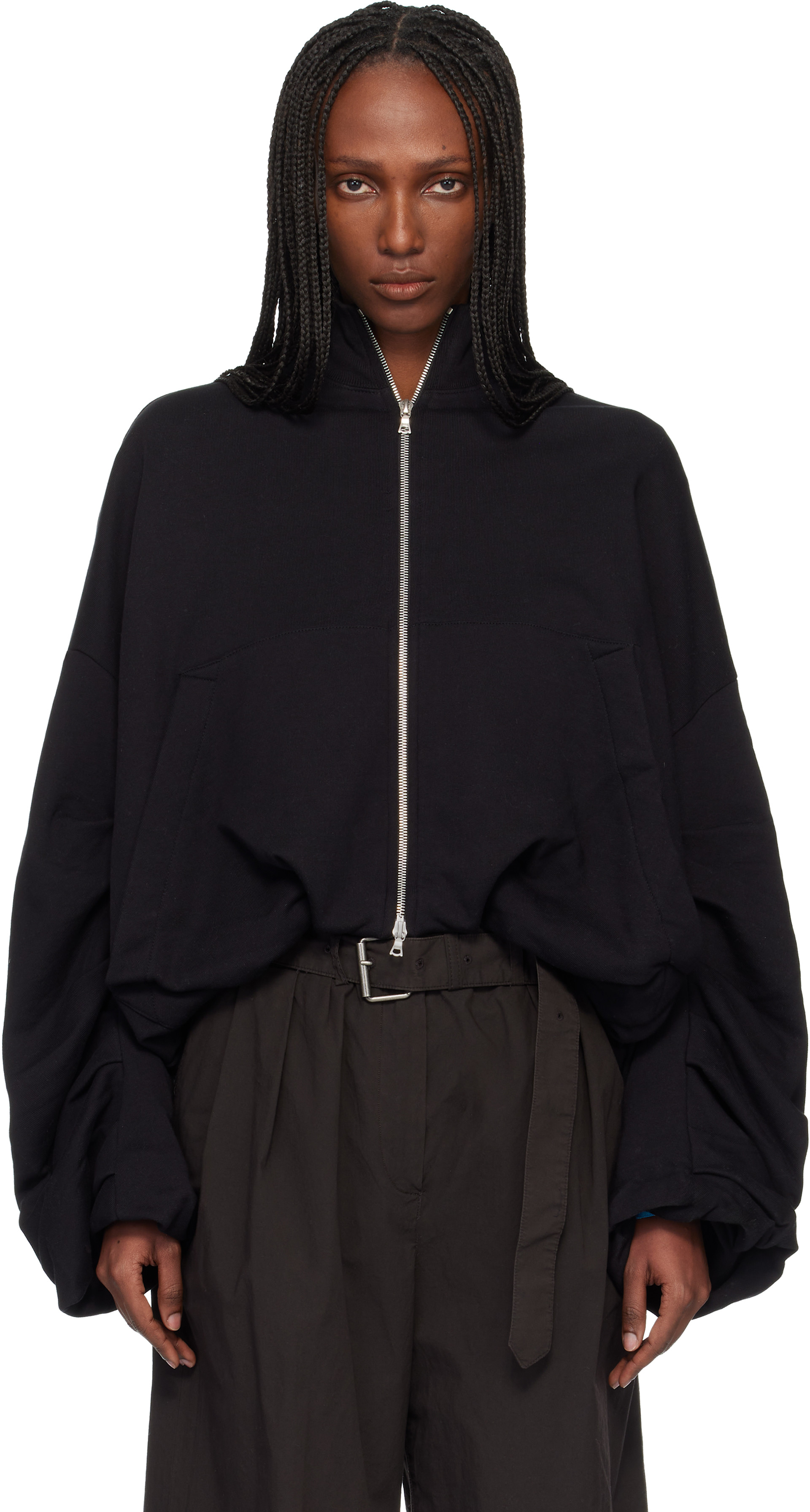 Dries Van Noten: Black Draped Jersey Sweatshirt | SSENSE
