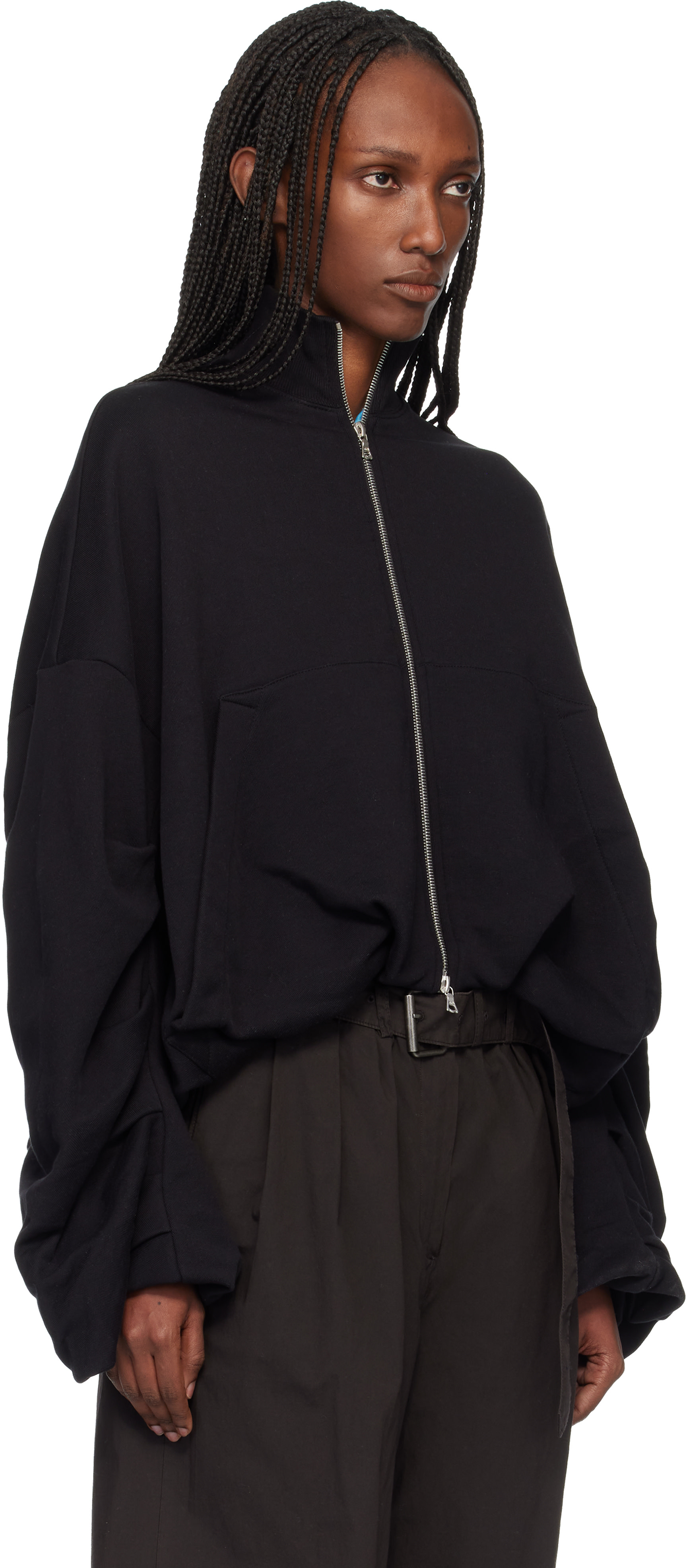 Dries Van Noten: Black Draped Jersey Sweatshirt | SSENSE