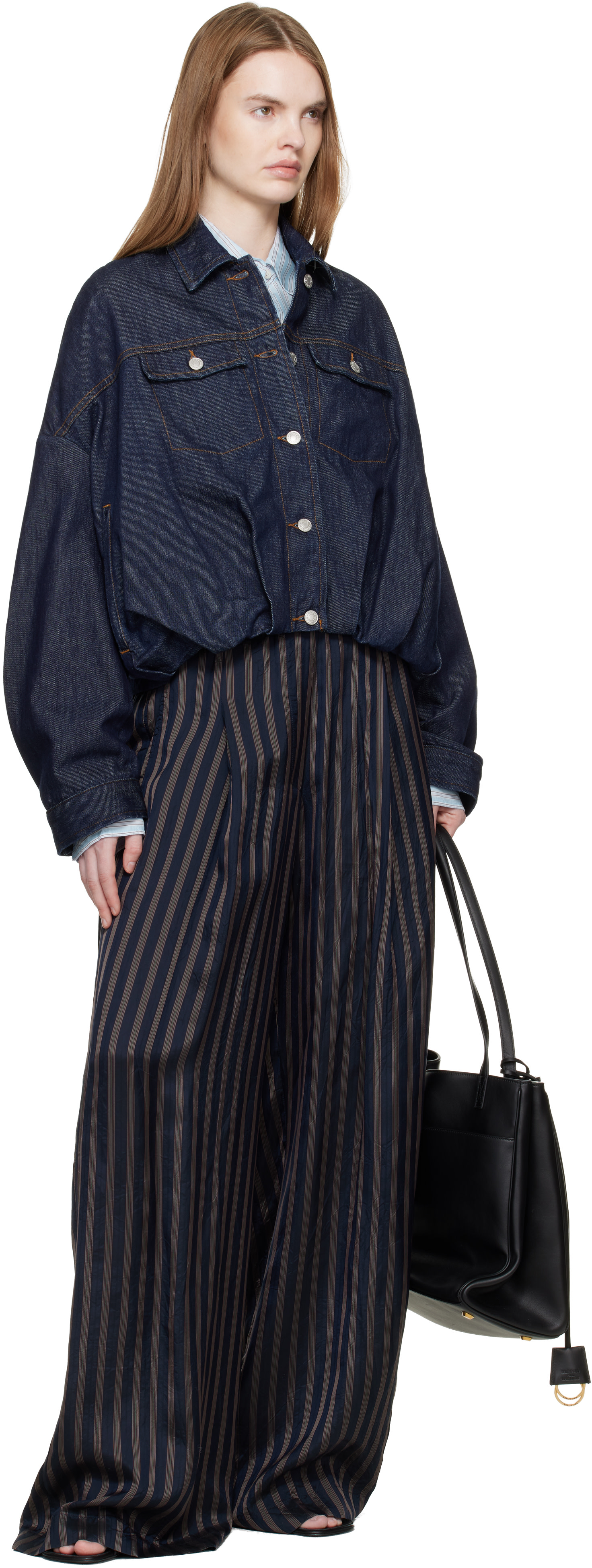 Dries Van Noten: ネイビー バブルヘム デニムジャケット | SSENSE 日本