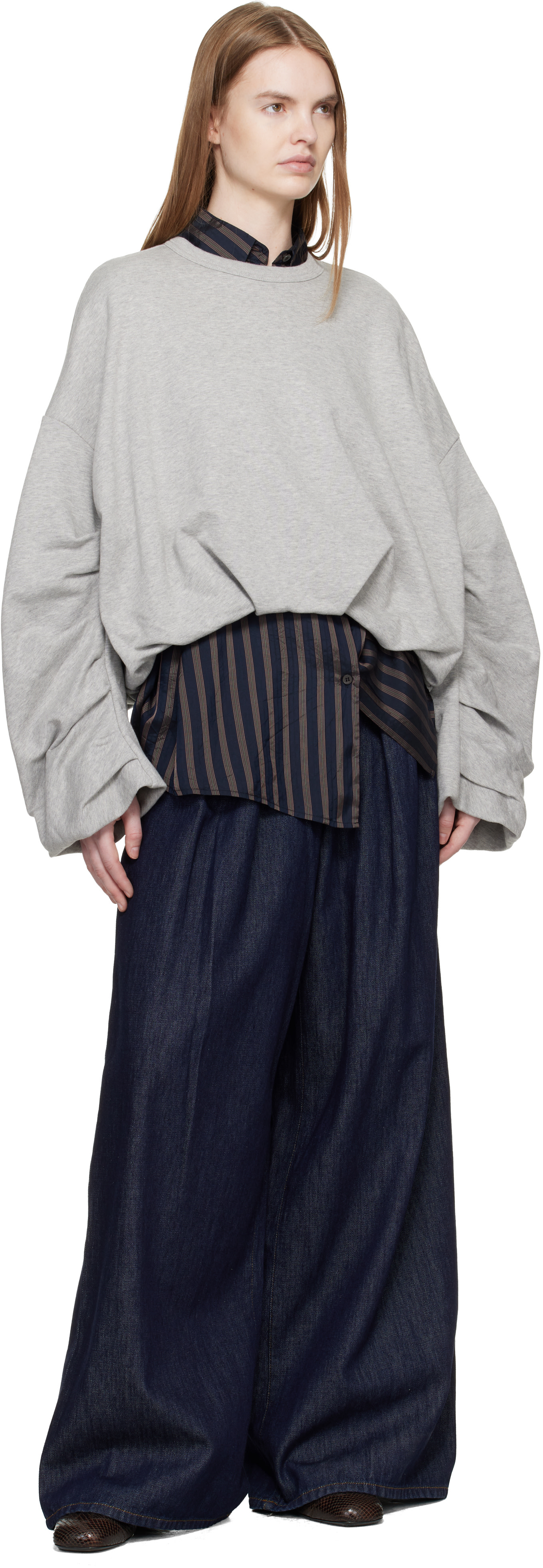 Dries Van Noten: インディゴ タック ワイドジーンズ | SSENSE 日本