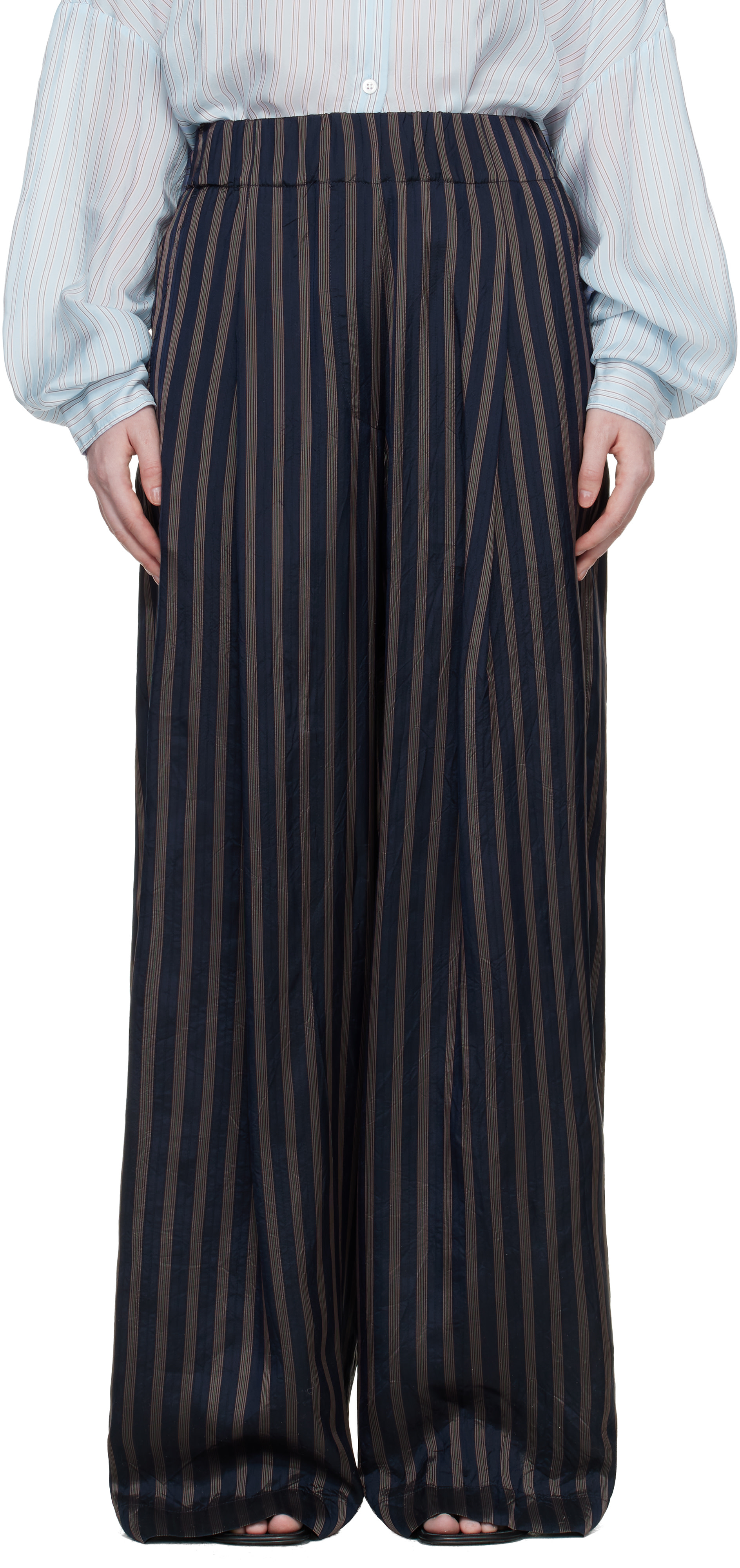 Dries Van Noten - 네이비 드로우스트링 슬랙스