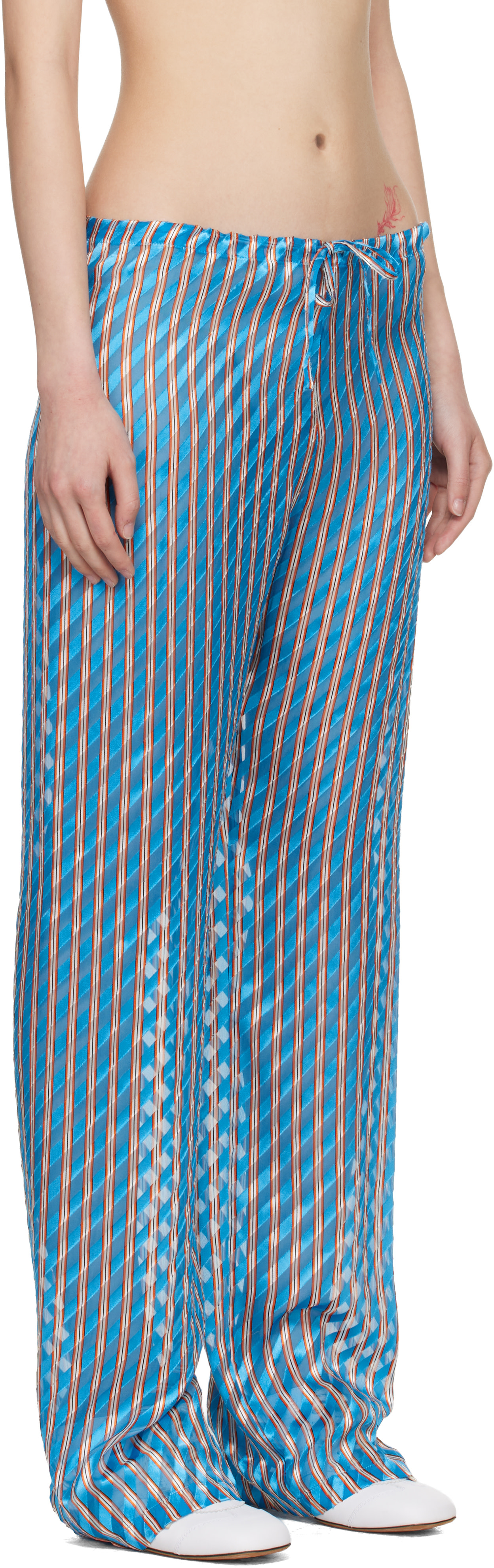 Dries Van Noten - Pantalon bleu en dévoré à taille élastique