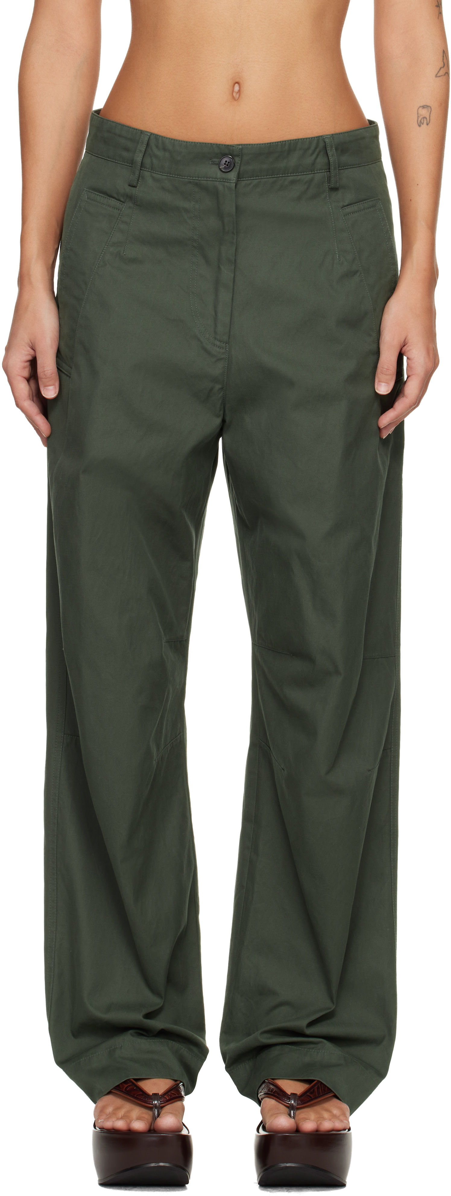 Dries Van Noten: Green Loose Fit Workwear Trousers | SSENSE