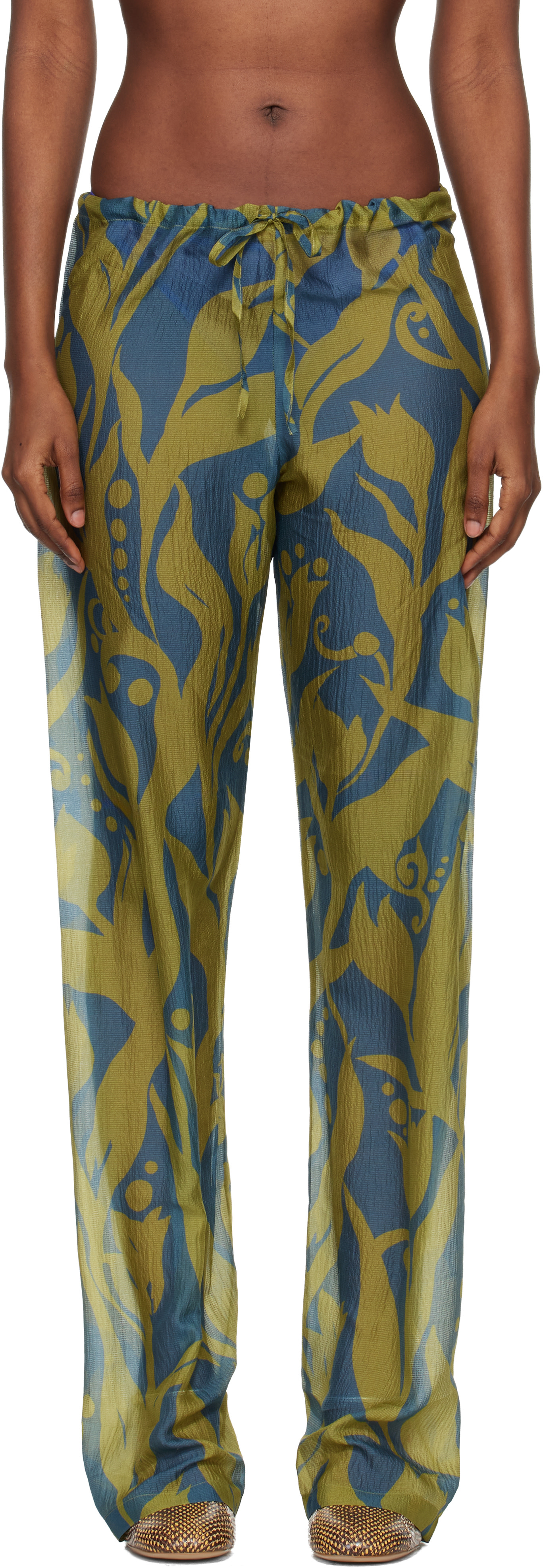 Dries Van Noten - Pantalon bleu et vert