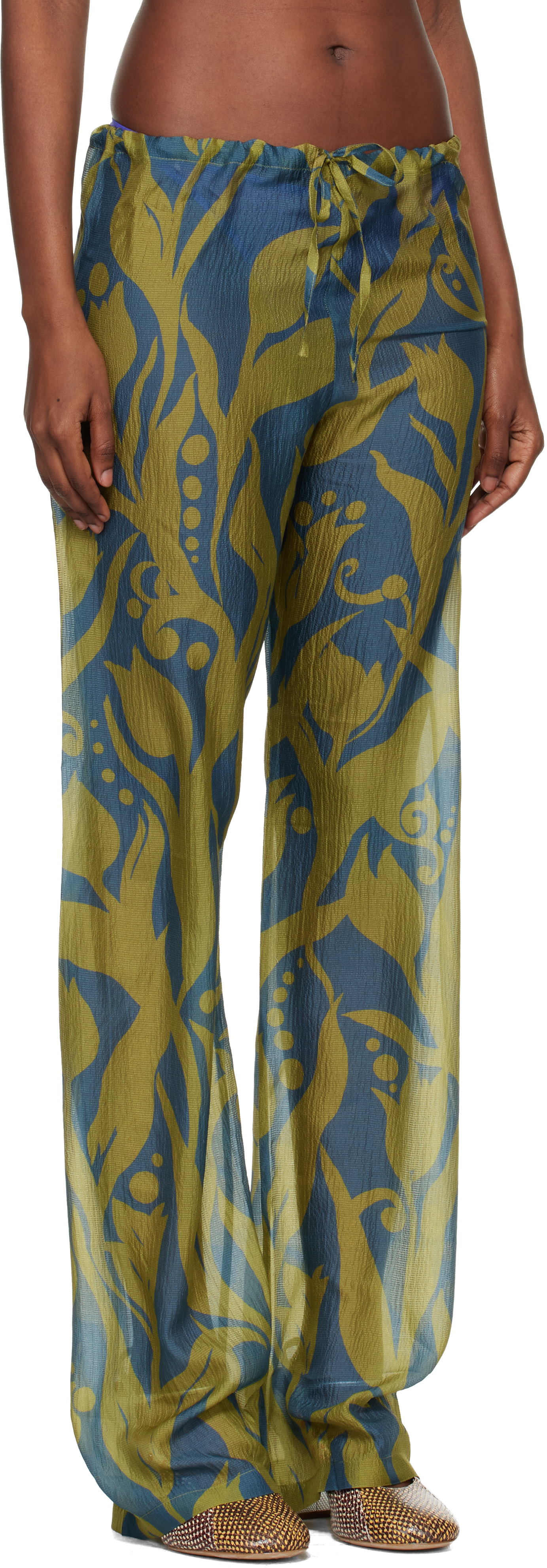 Dries Van Noten - Pantalon bleu et vert