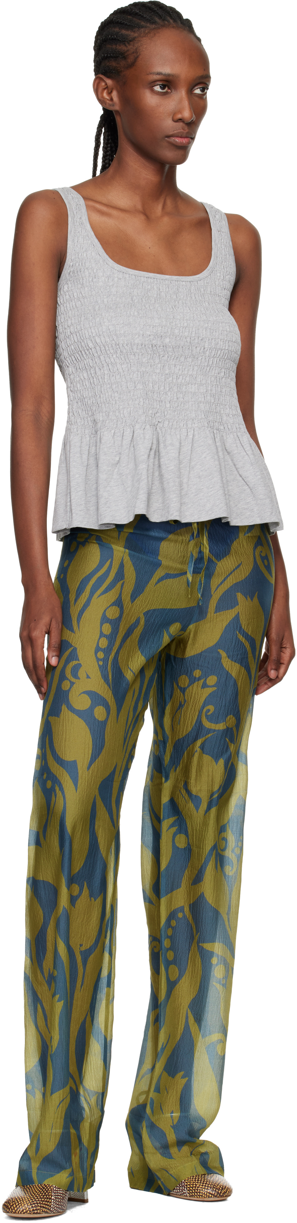 Dries Van Noten - Pantalon bleu et vert