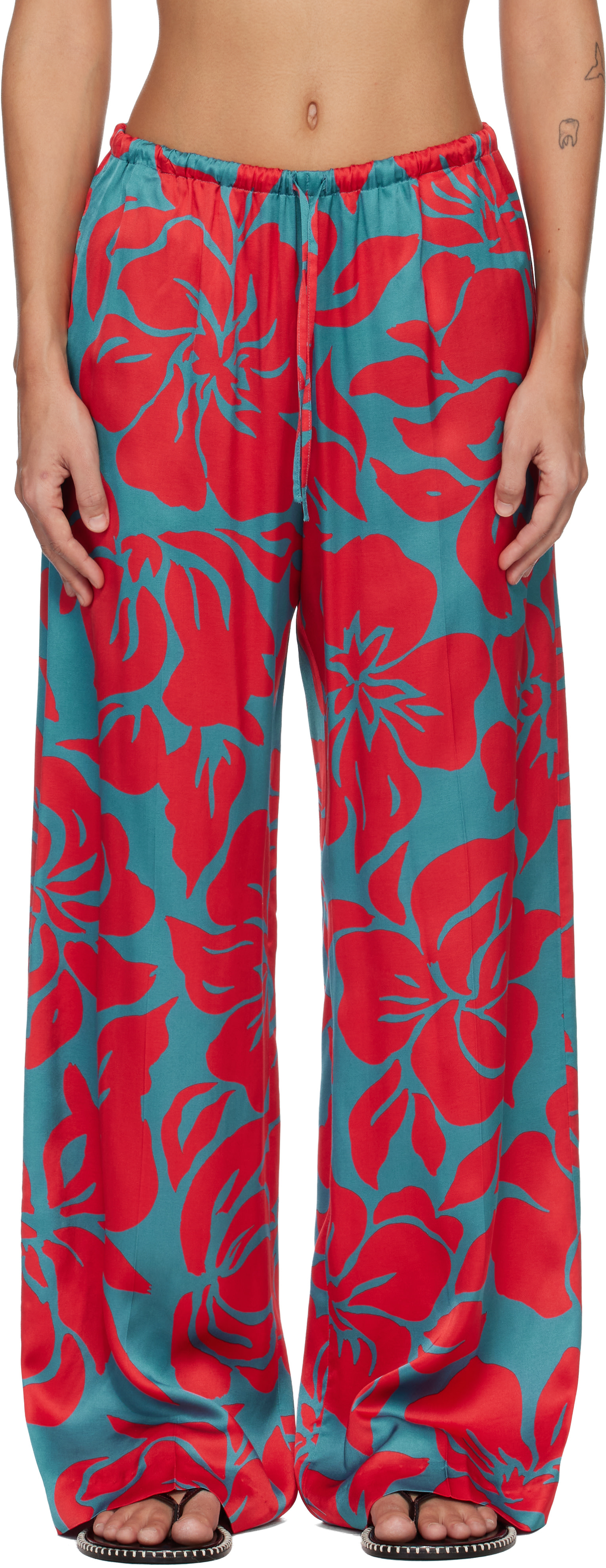 Dries Van Noten - 레드 & 블루 엘라스틱 슬랙스