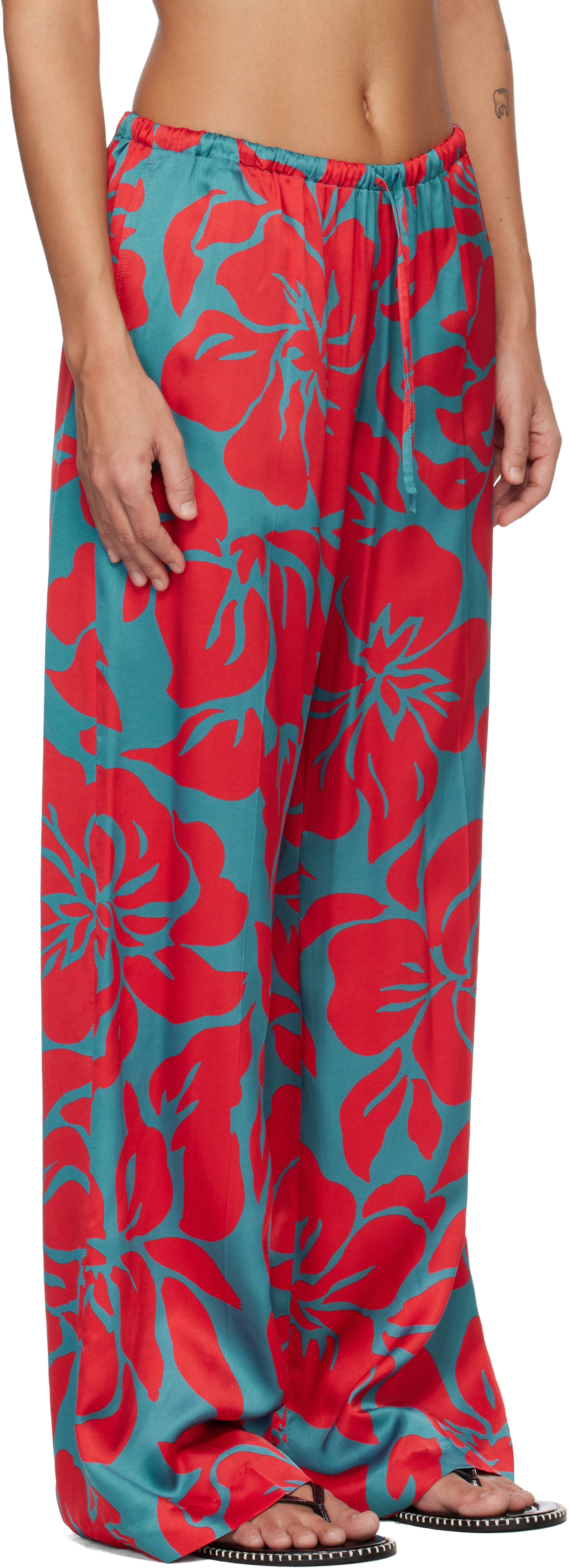 Dries Van Noten - Pantalon rouge et bleu à taille élastique