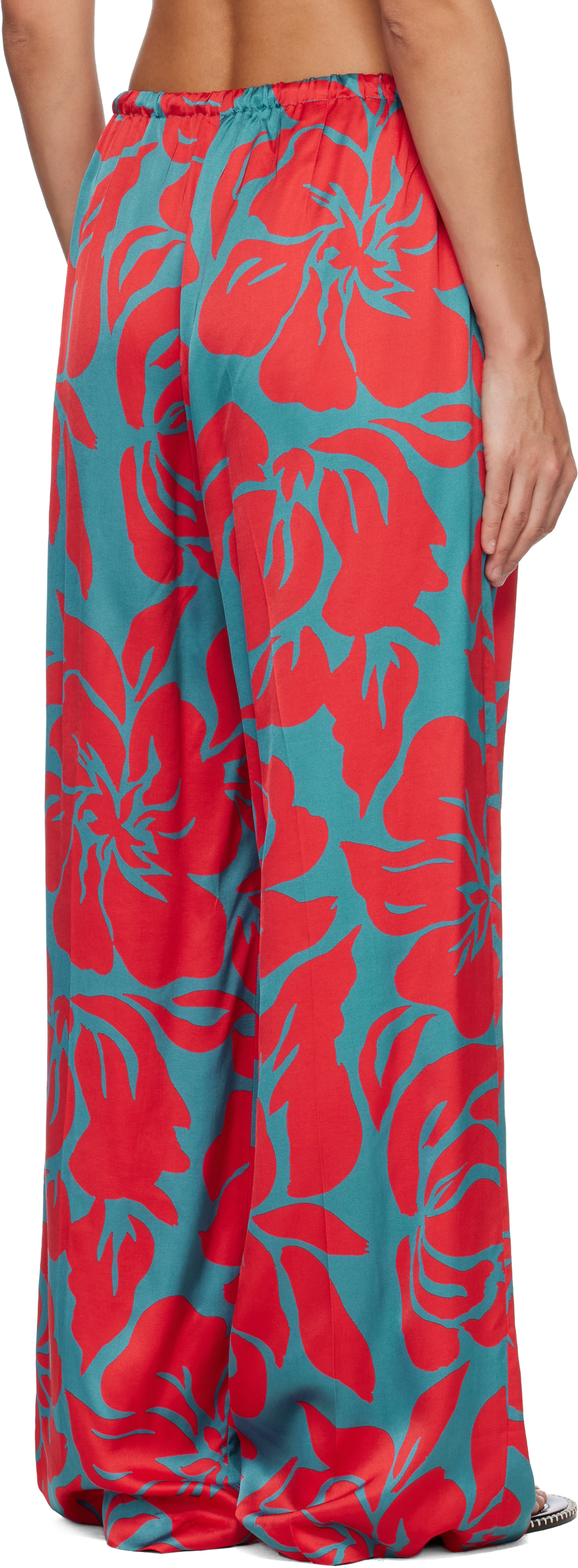Dries Van Noten - Pantalon rouge et bleu à taille élastique