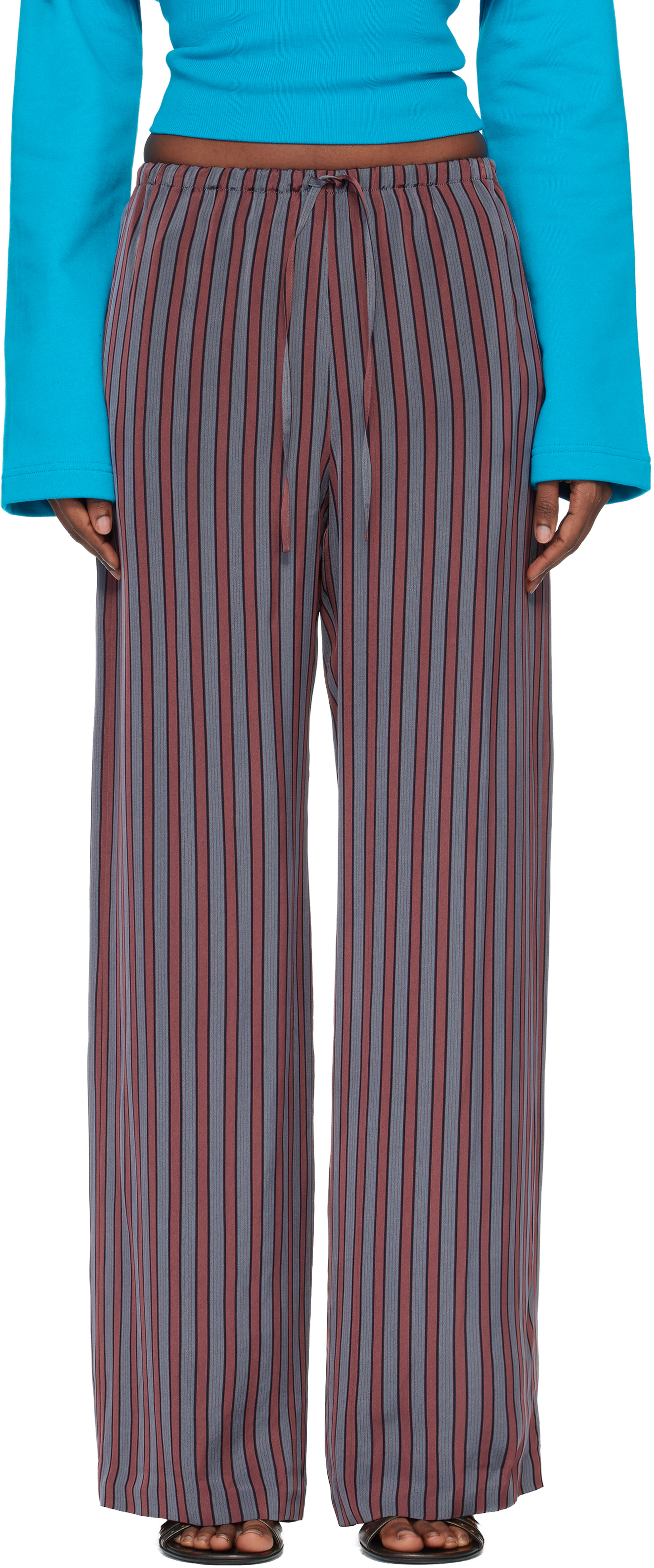 Dries Van Noten: Gray & Burgundy Puvis Straight Leg Casual