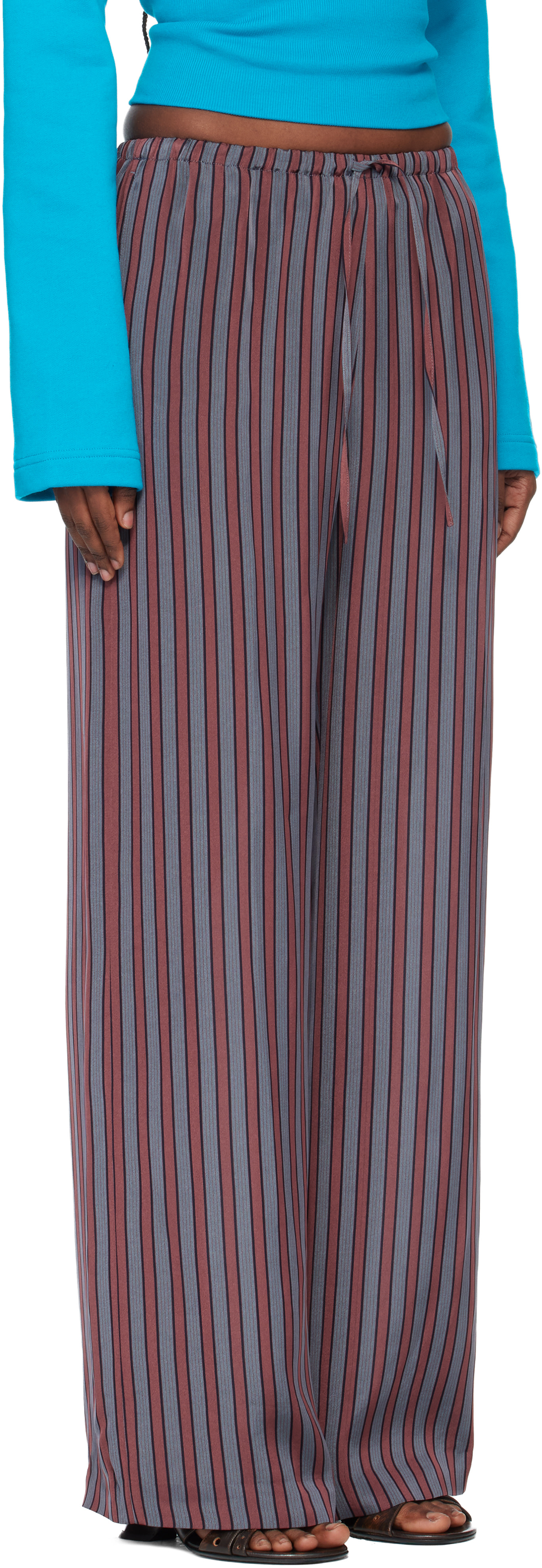 Dries Van Noten: Gray & Burgundy Puvis Straight Leg Casual