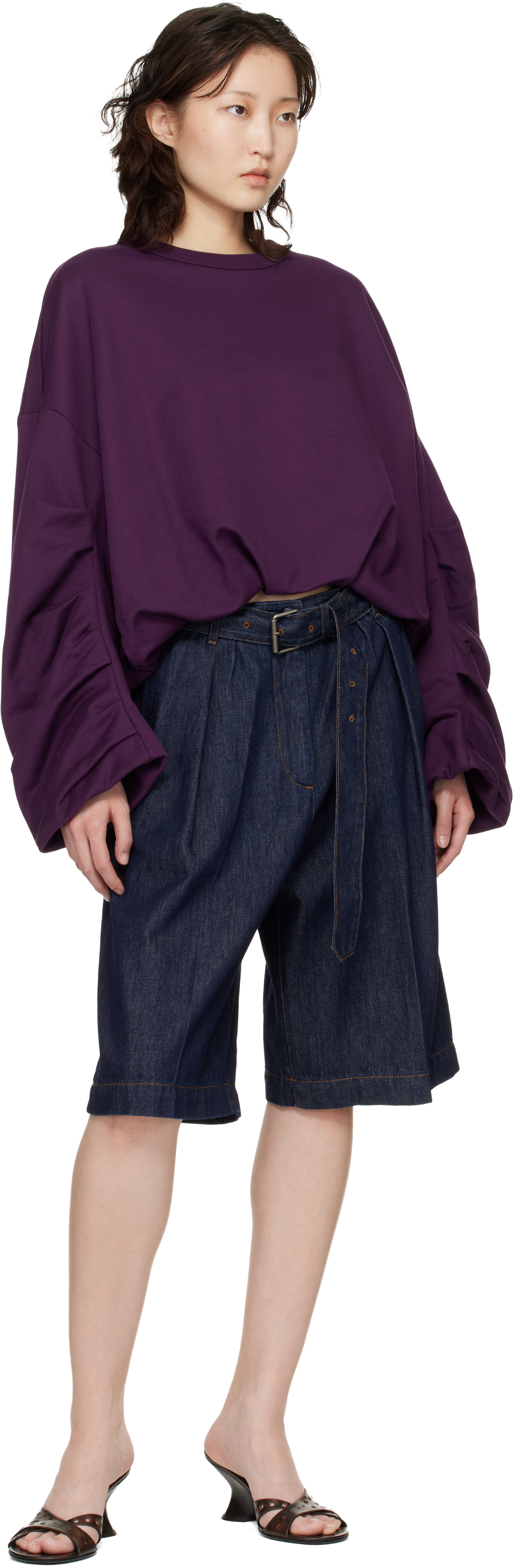 DRIES VAN NOTEN ベルテッド　ワイドショーツ M Dries Van Noten: Blue Belted Denim Shorts | SSENSE