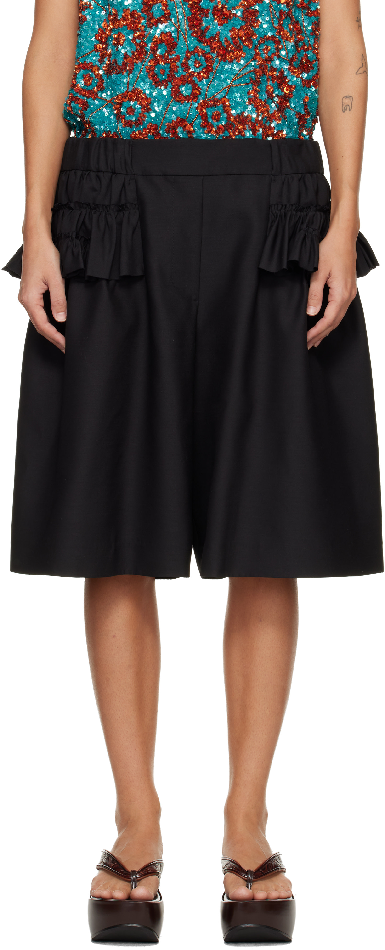 Dries Van Noten - Short noir à volants