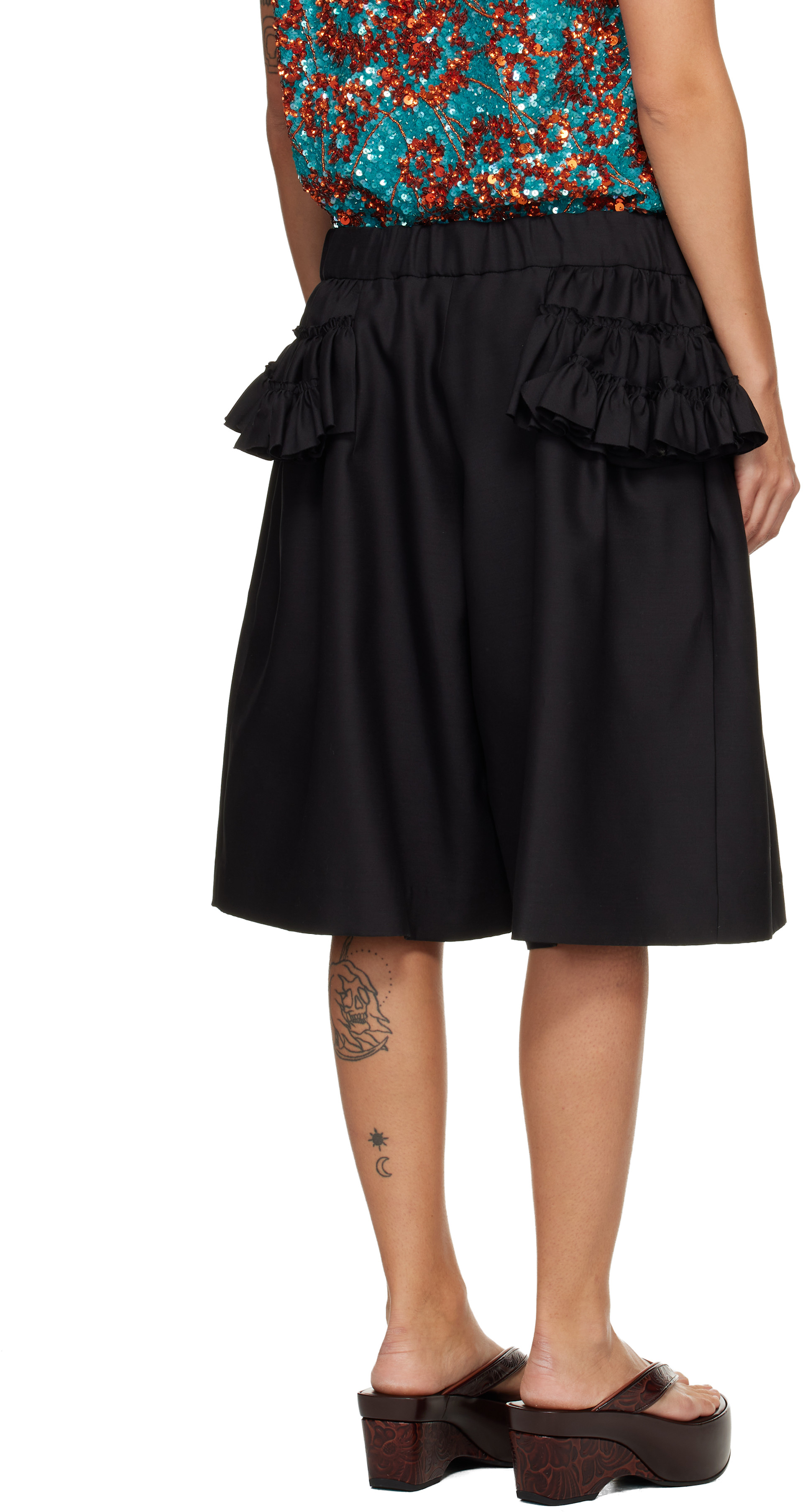 Dries Van Noten - Short noir à volants
