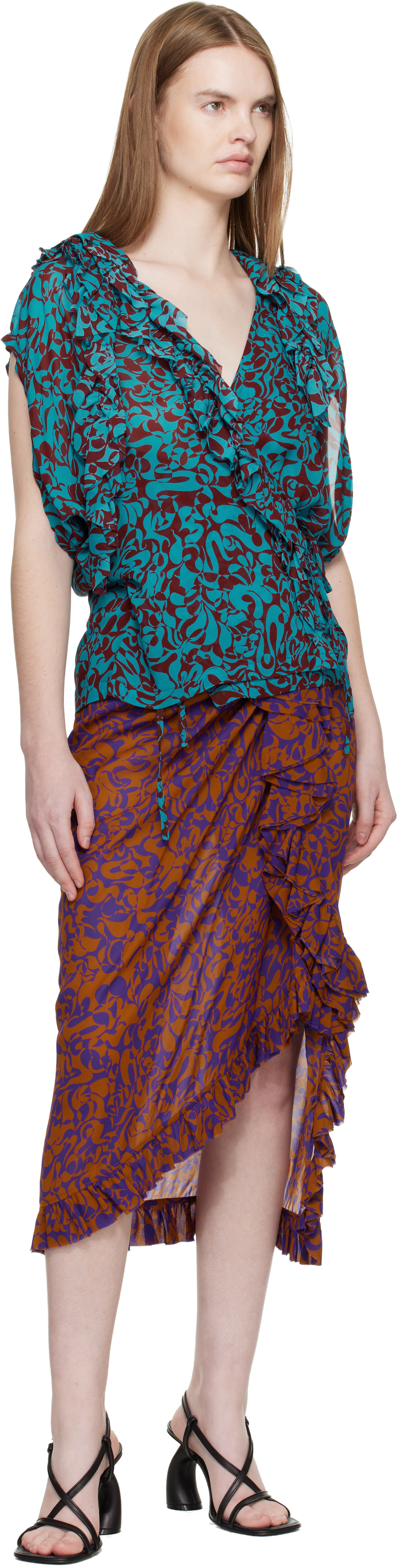 Dries Van Noten: Purple & Orange Sina Midi Skirt | SSENSE