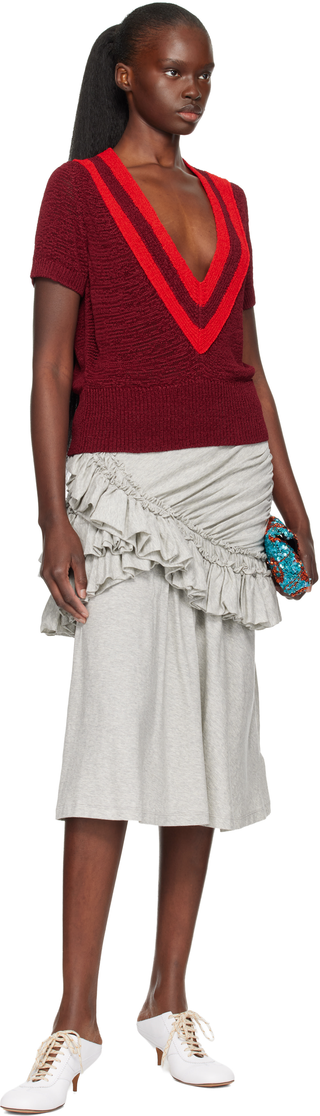 Dries Van Noten: Gray Ruffled Midi Skirt | SSENSE Dries Van Noten: Gray Ruffled Midi Skirt | SSENSE