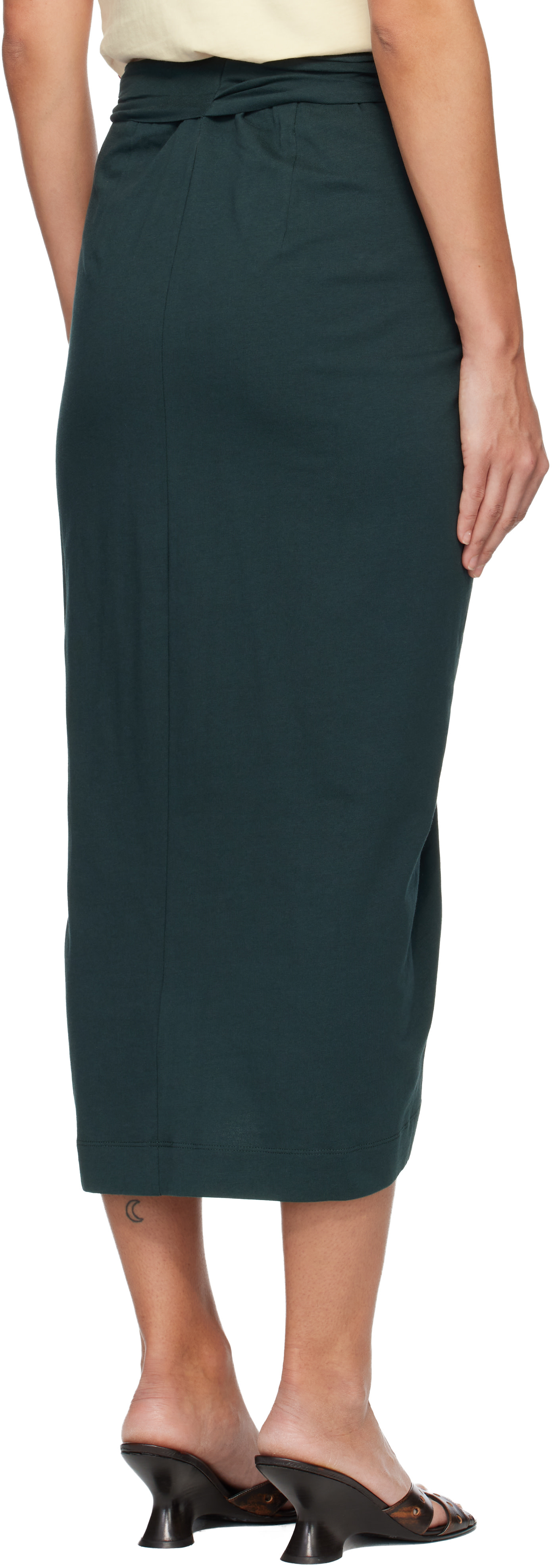 Dries Van Noten: Green Knotted Jersey Midi Skirt | SSENSE