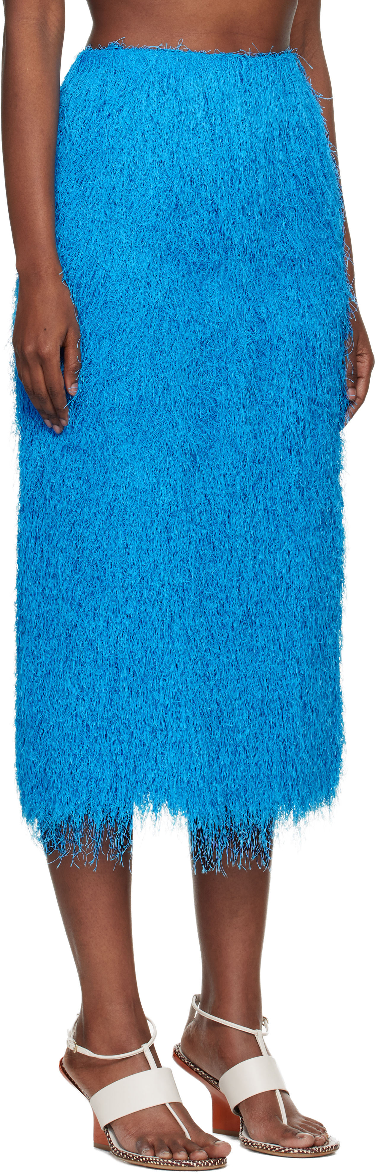 Dries Van Noten - Jupe midi bleue à franges