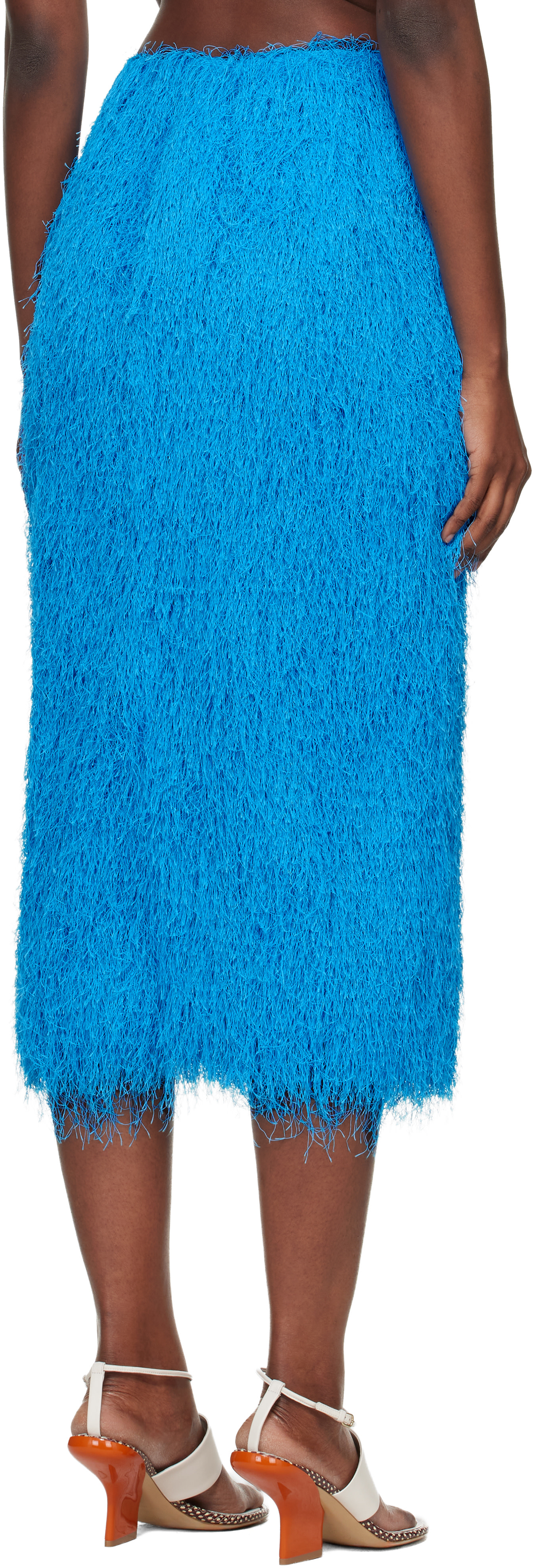 Dries Van Noten: Blue Fringed Midi Skirt | SSENSE