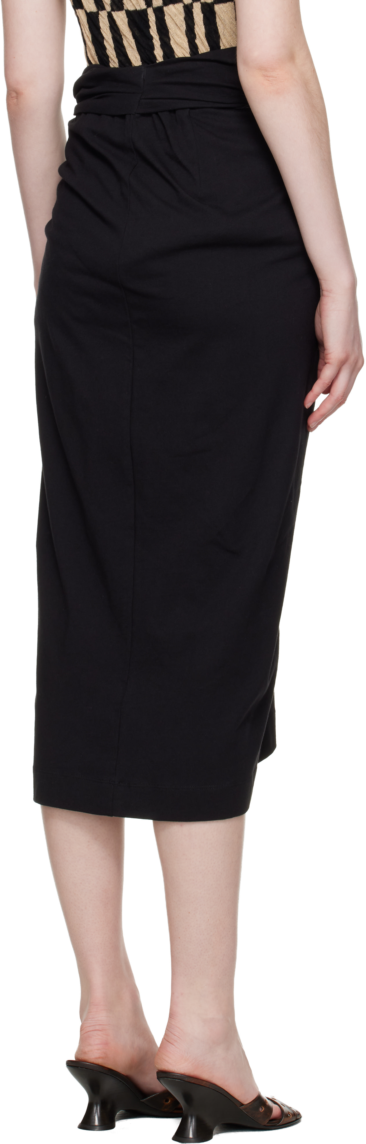 Dries Van Noten: Black Knotted Jersey Midi Skirt | SSENSE
