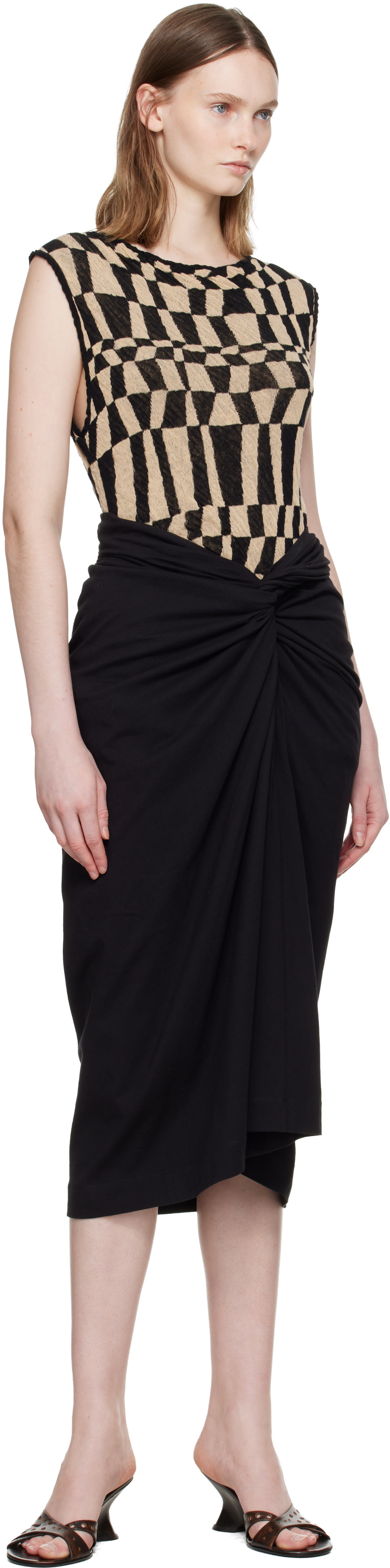 Dries Van Noten: Black Knotted Jersey Midi Skirt | SSENSE