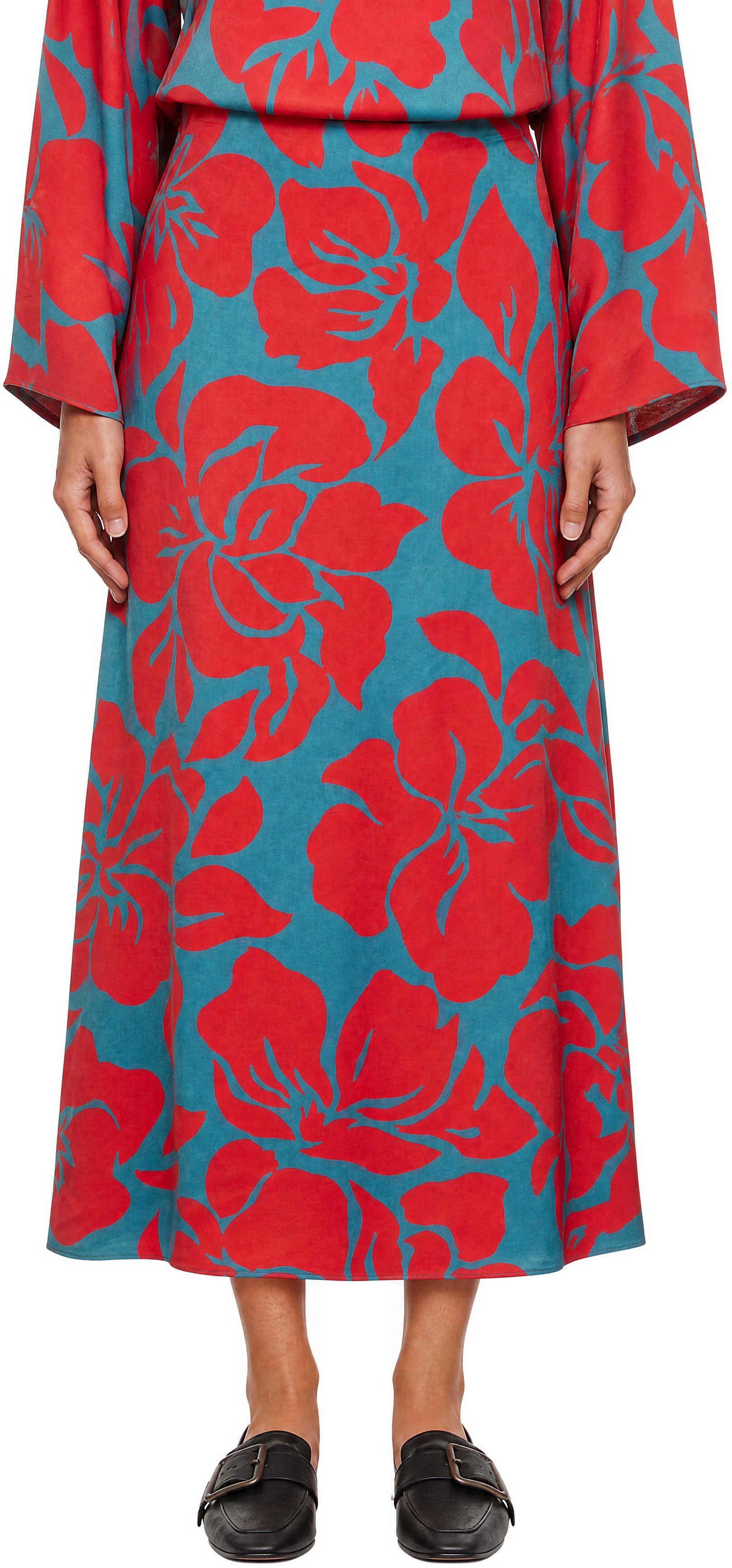 Dries Van Noten: Red & Blue Floral Maxi Skirt | SSENSE