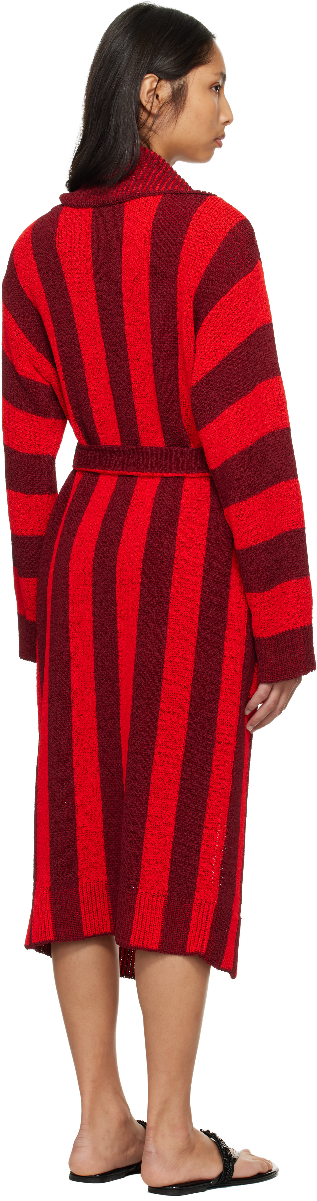 Dries Van Noten: Red & Burgundy Loose Belted Cardigan | SSENSE