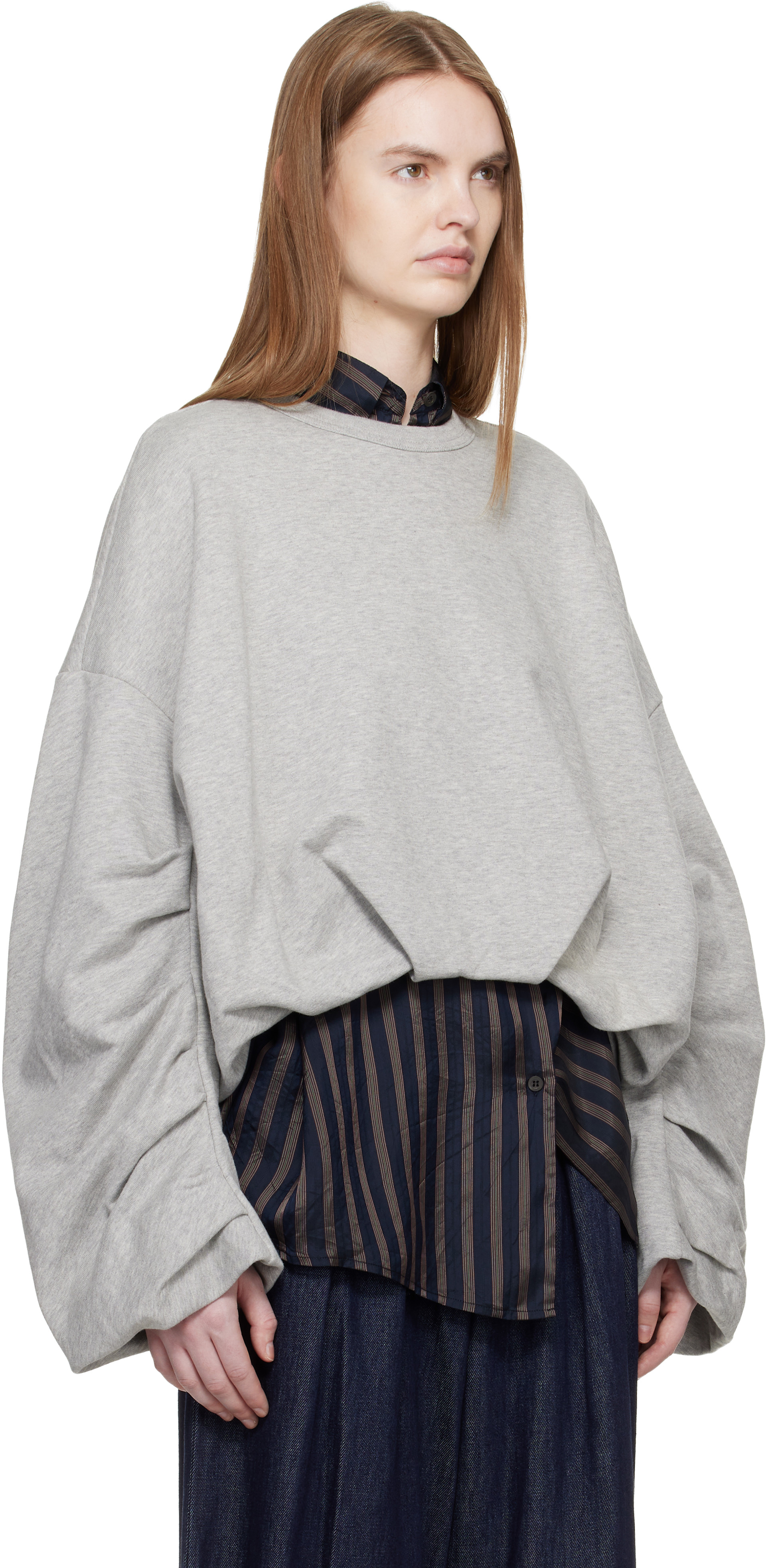 Dries Van Noten - Pull molletonné drapé gris