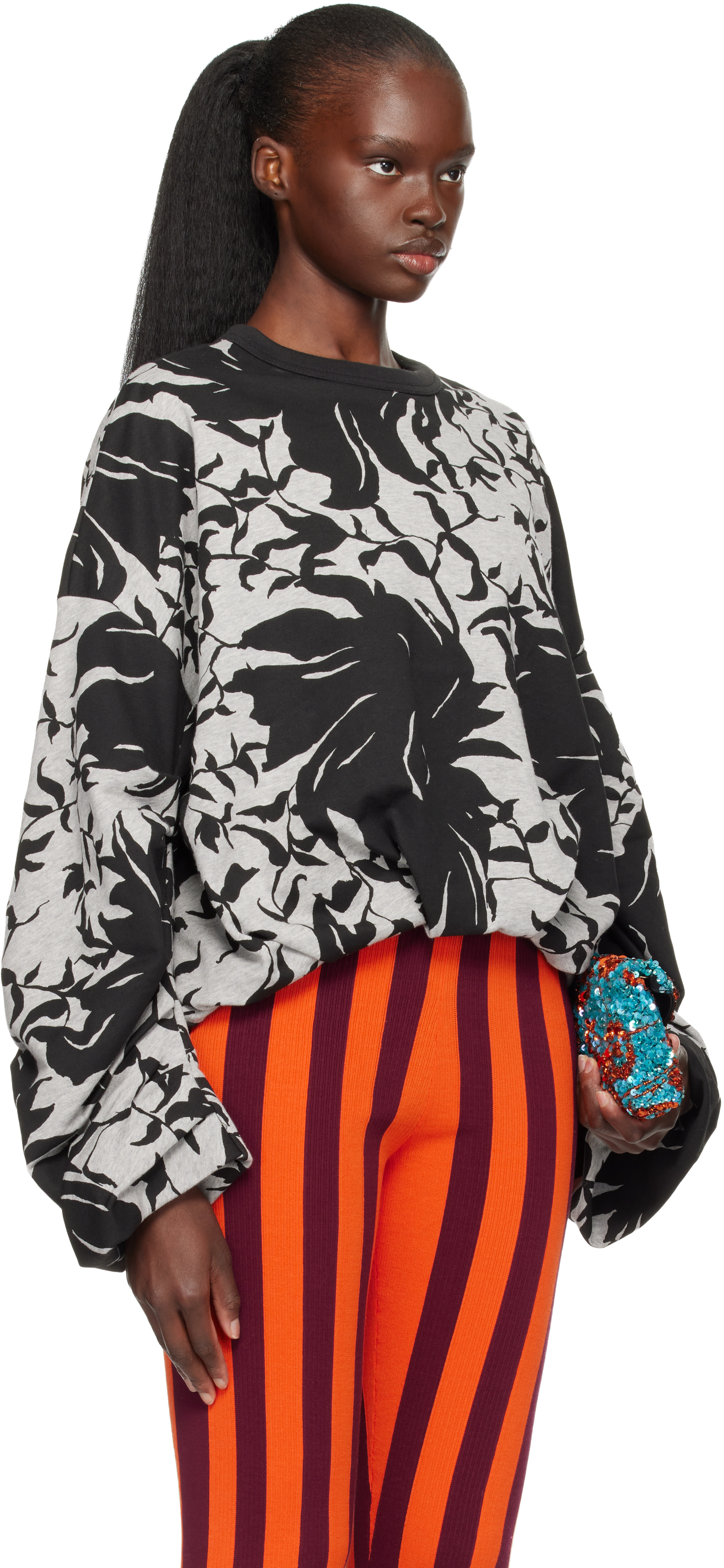 Dries Van Noten - Pull molletonné drapé gris et noir